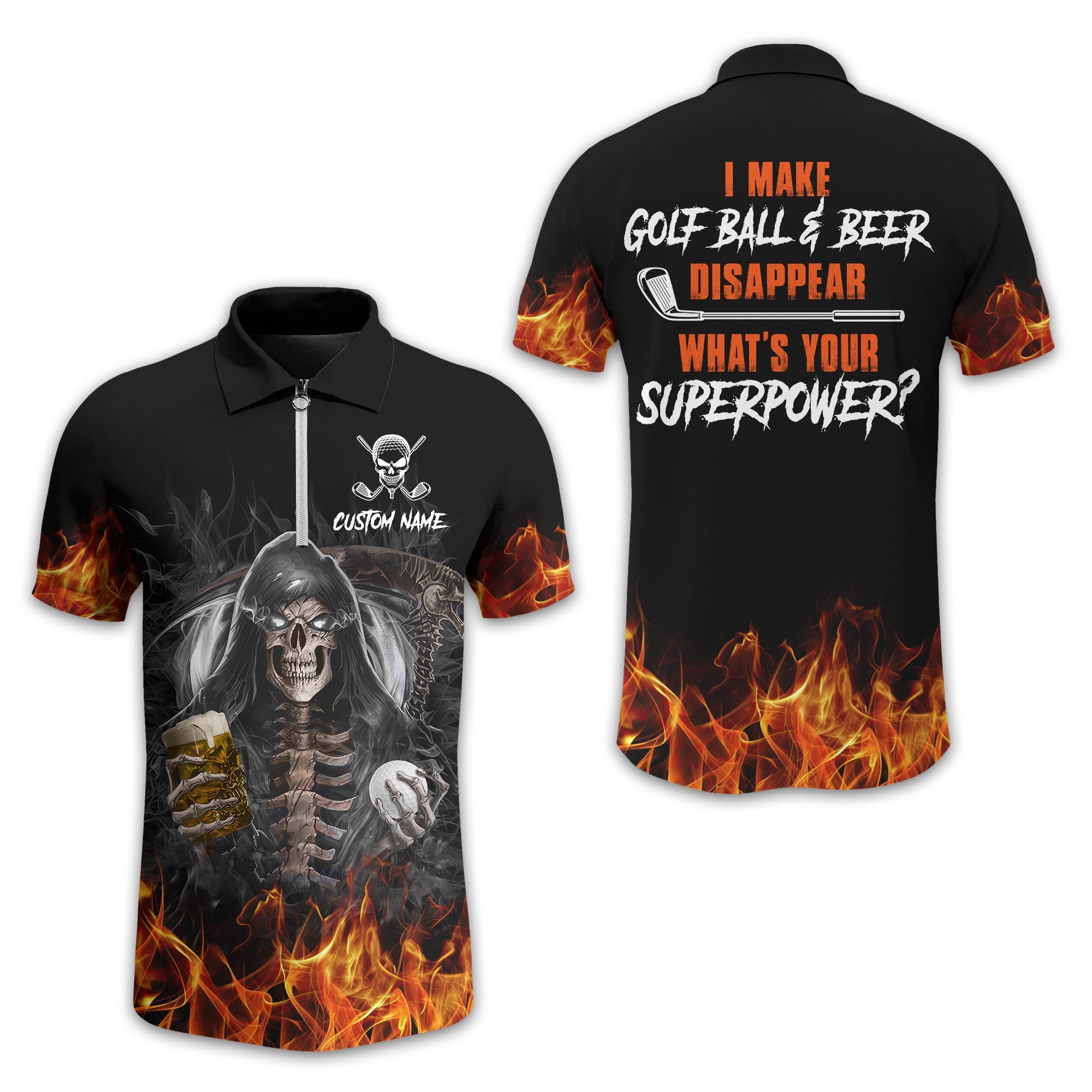 I Make Golf Ball And Beer Disappear Custom Golf Polo Shirt, Skull Golf Shirt, Gift For Golfers