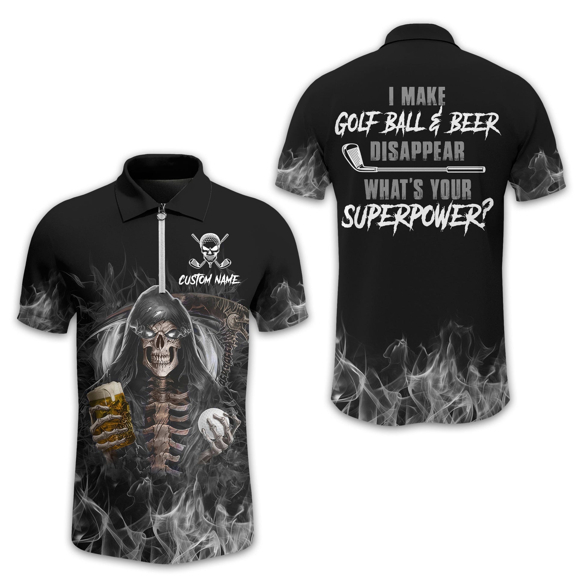 I Make Golf Ball And Beer Disappear Custom Golf Polo Shirt, Skull Golf Shirt, Gift For Golfers
