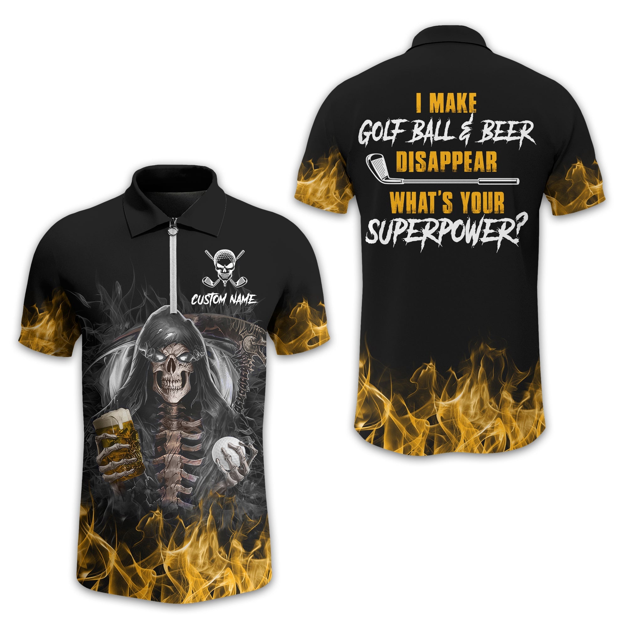I Make Golf Ball And Beer Disappear Custom Golf Polo Shirt, Skull Golf Shirt, Gift For Golfers