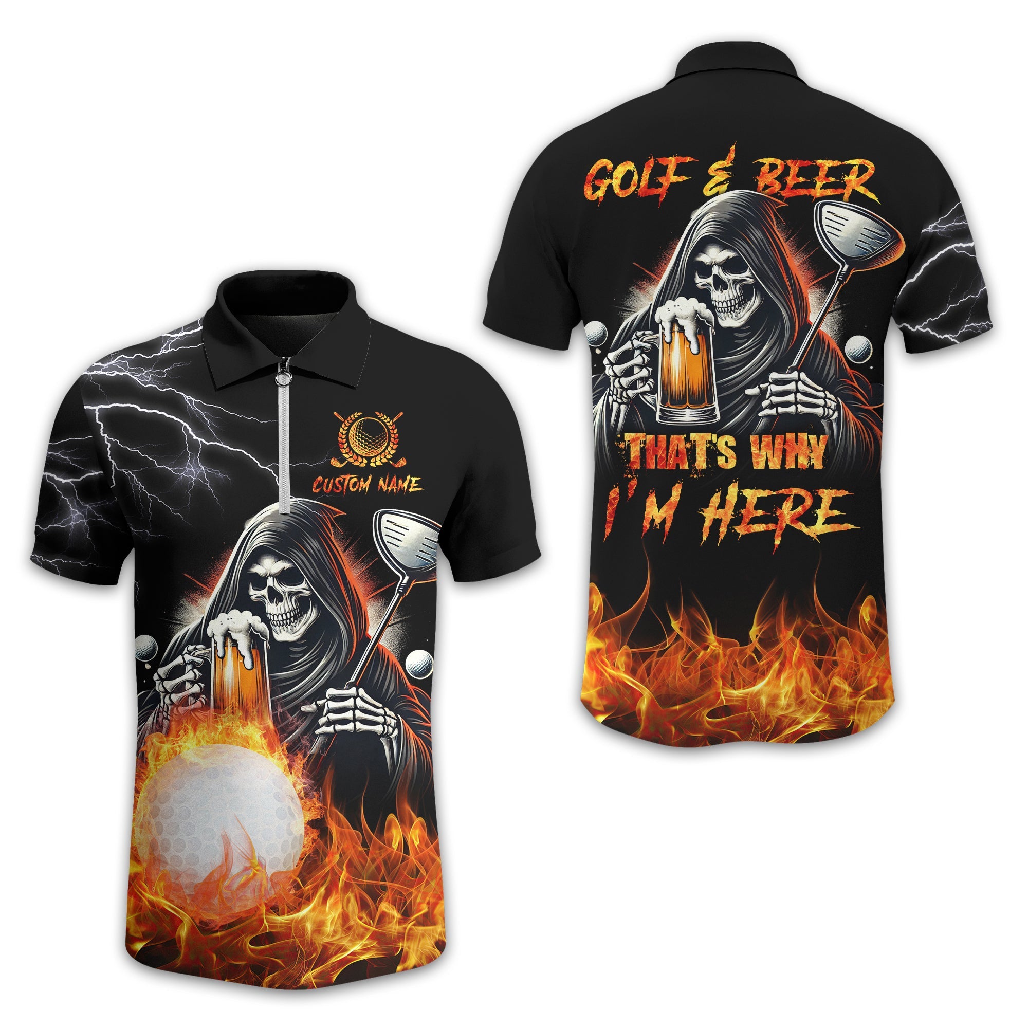 Golf & Beer Thats Why Im Here Custom Golf Shirt, Personalized Golf Shirt, Unique Gift For Golfer