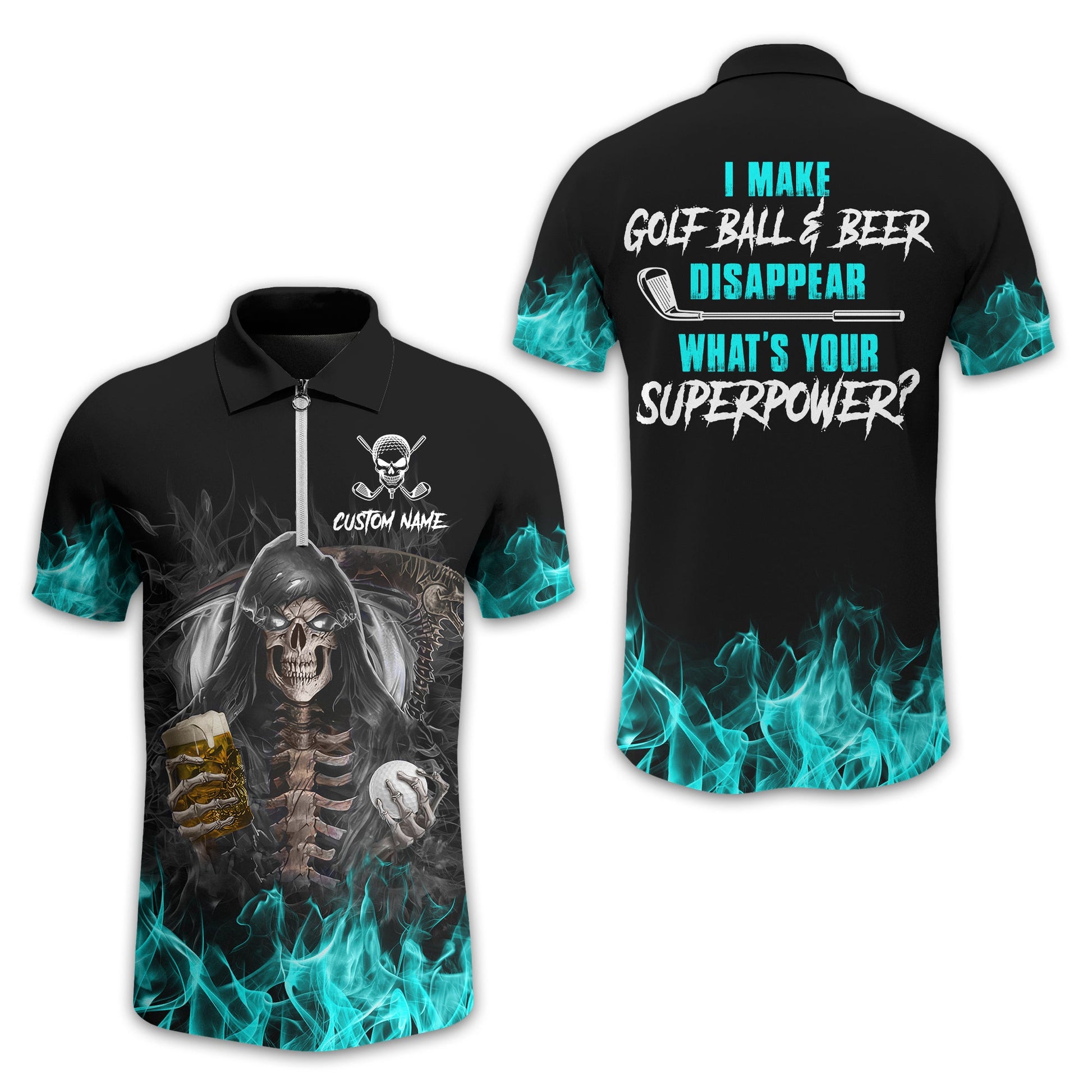 I Make Golf Ball And Beer Disappear Custom Golf Polo Shirt, Skull Golf Shirt, Gift For Golfers