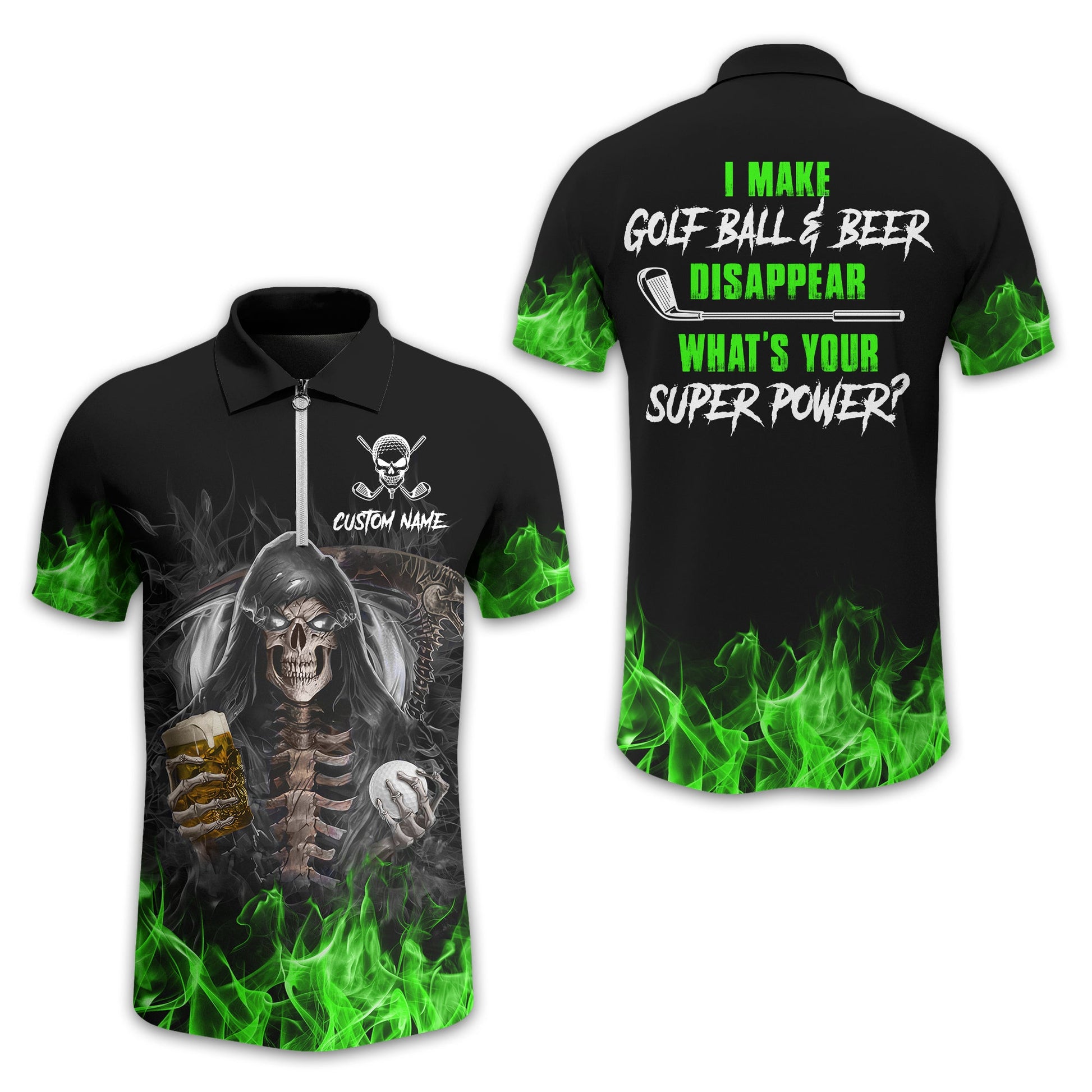 I Make Golf Ball And Beer Disappear Custom Golf Polo Shirt, Skull Golf Shirt, Gift For Golfers
