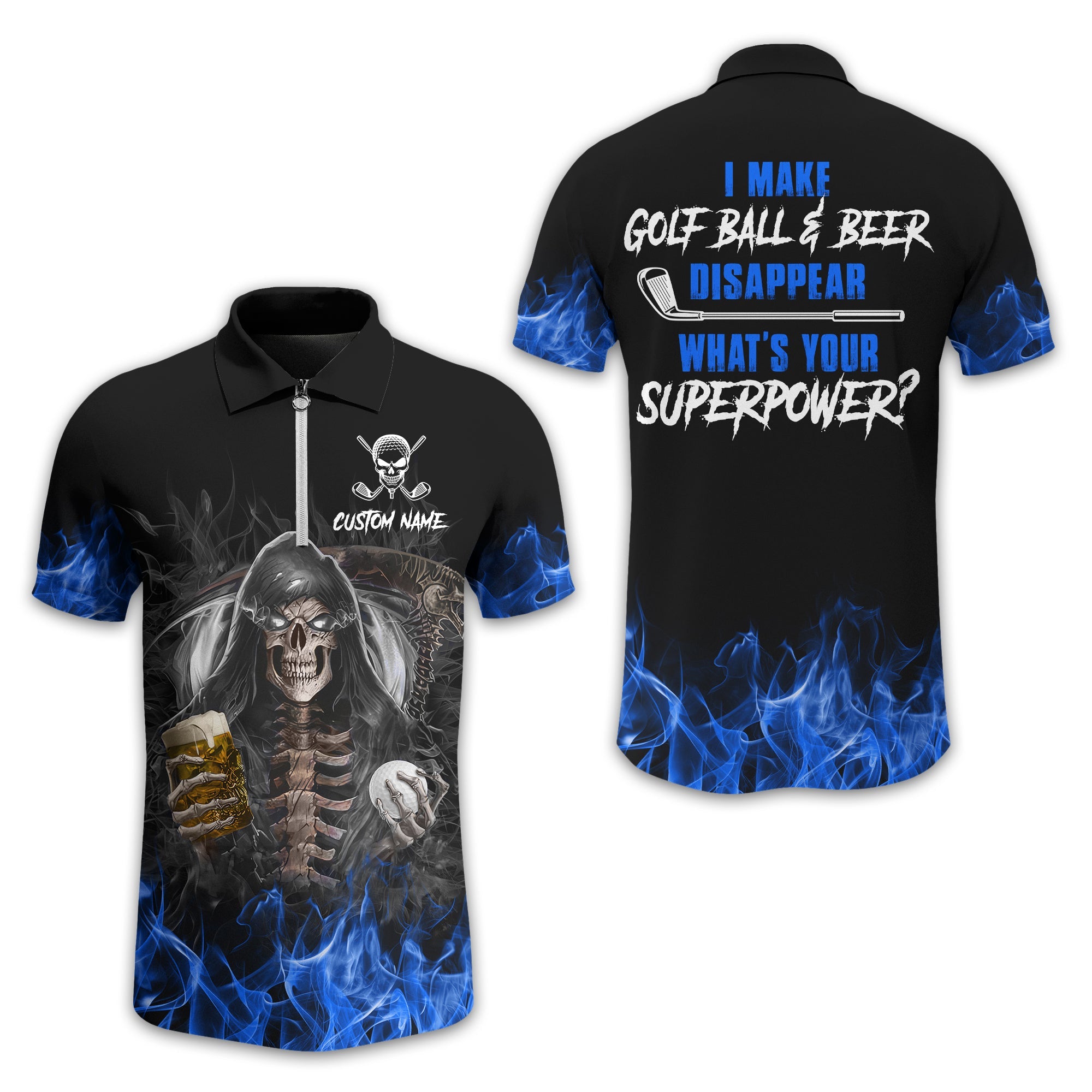 I Make Golf Ball And Beer Disappear Custom Golf Polo Shirt, Skull Golf Shirt, Gift For Golfers