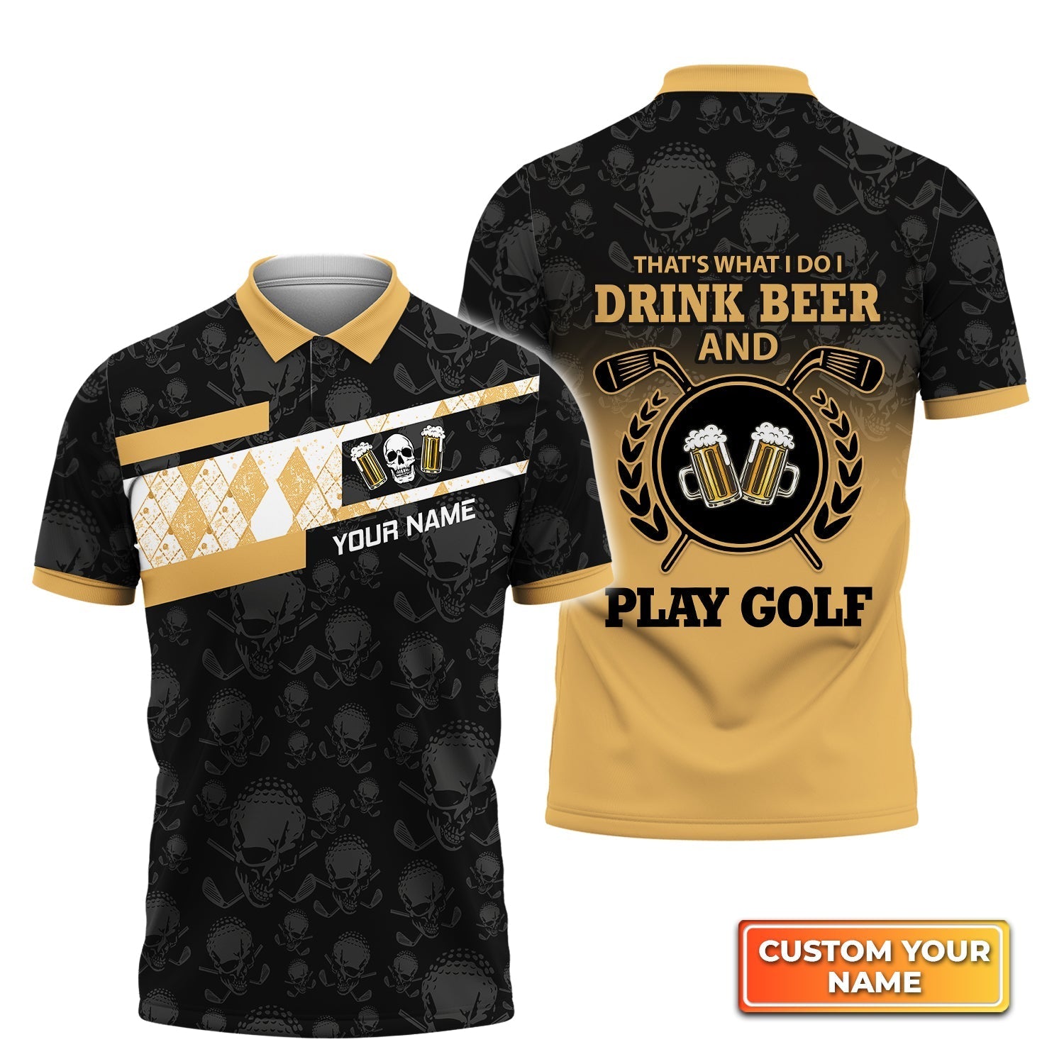 I Drink Beer And Play Golf - Personalized Name 3D Polo Shirt Gift For Golfers
