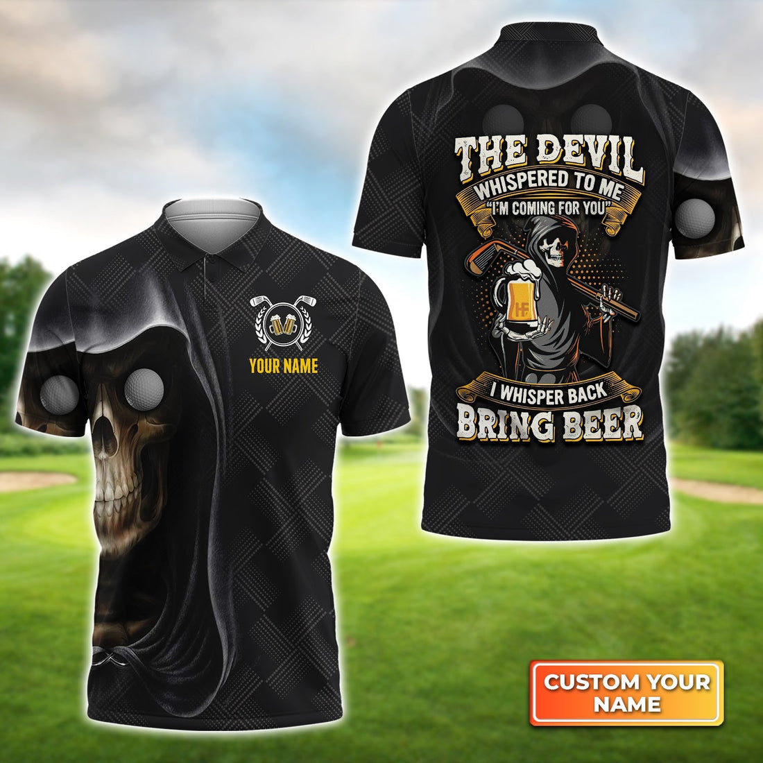 Golf I Whisper Back Bring Beer - Personalized Name 3D Polo Shirt Gift For Golfers