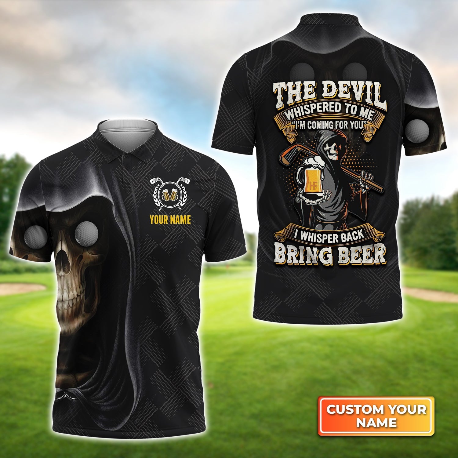 Golf I Whisper Back Bring Beer - Personalized Name 3D Polo Shirt Gift For Golfers