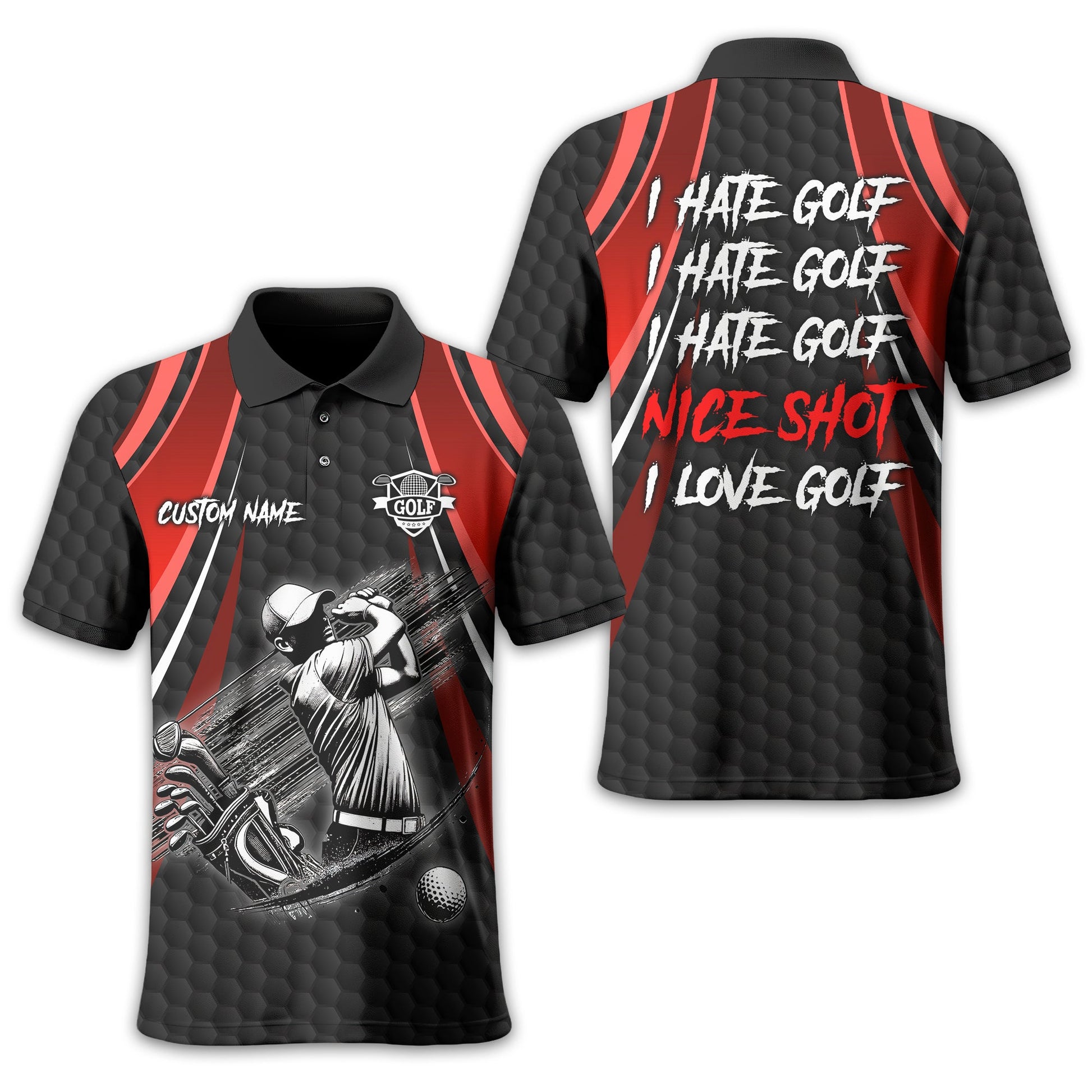 I Hate Golf Custom Men's Golf Polo Shirt, Funny Golf Shirt, Gift For Golfer