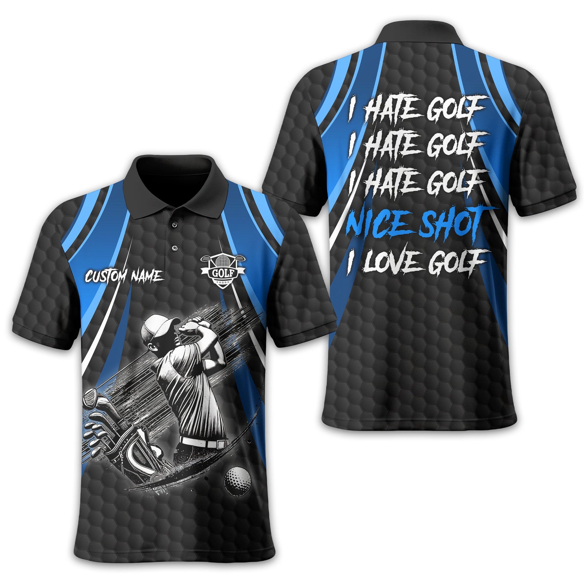 I Hate Golf Custom Men's Golf Polo Shirt, Funny Golf Shirt, Gift For Golfer