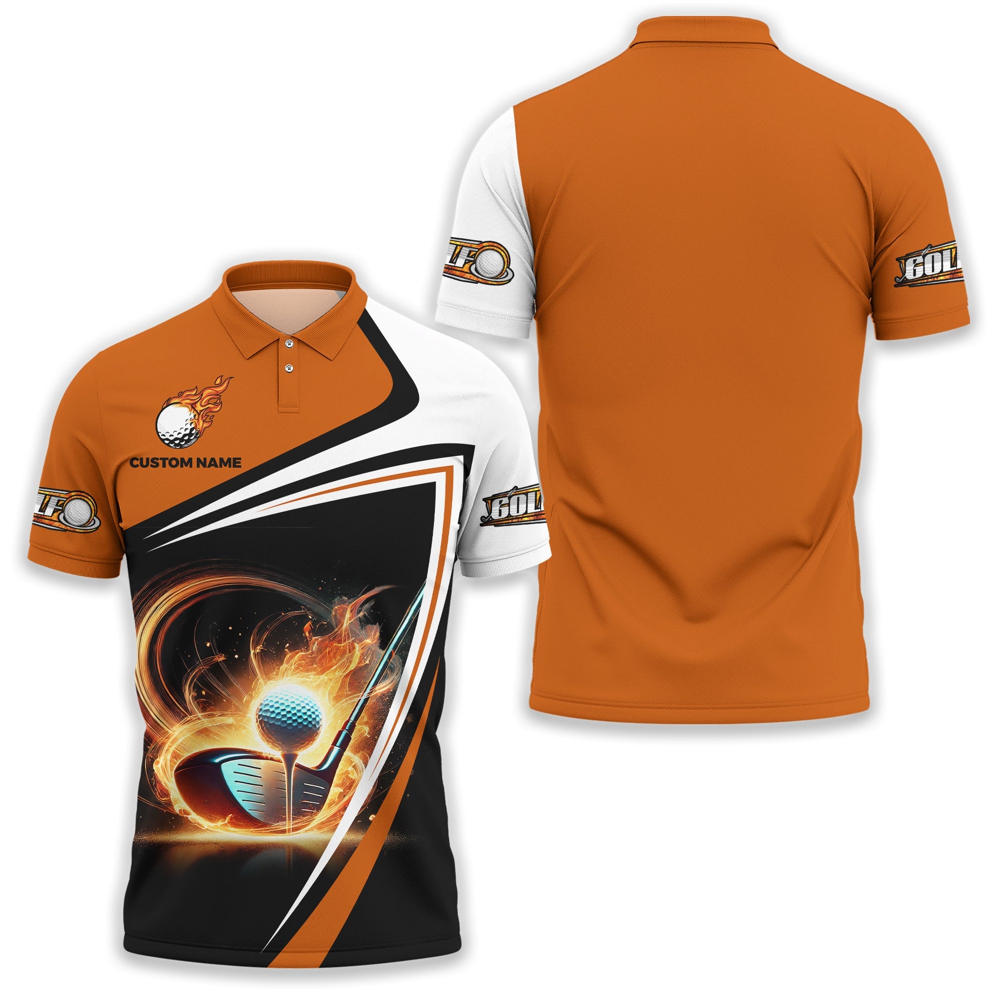 Golf Ball Fire Custom Name Men's Golf Polo Shirt, Golfing Apparel, Gift For Golfer