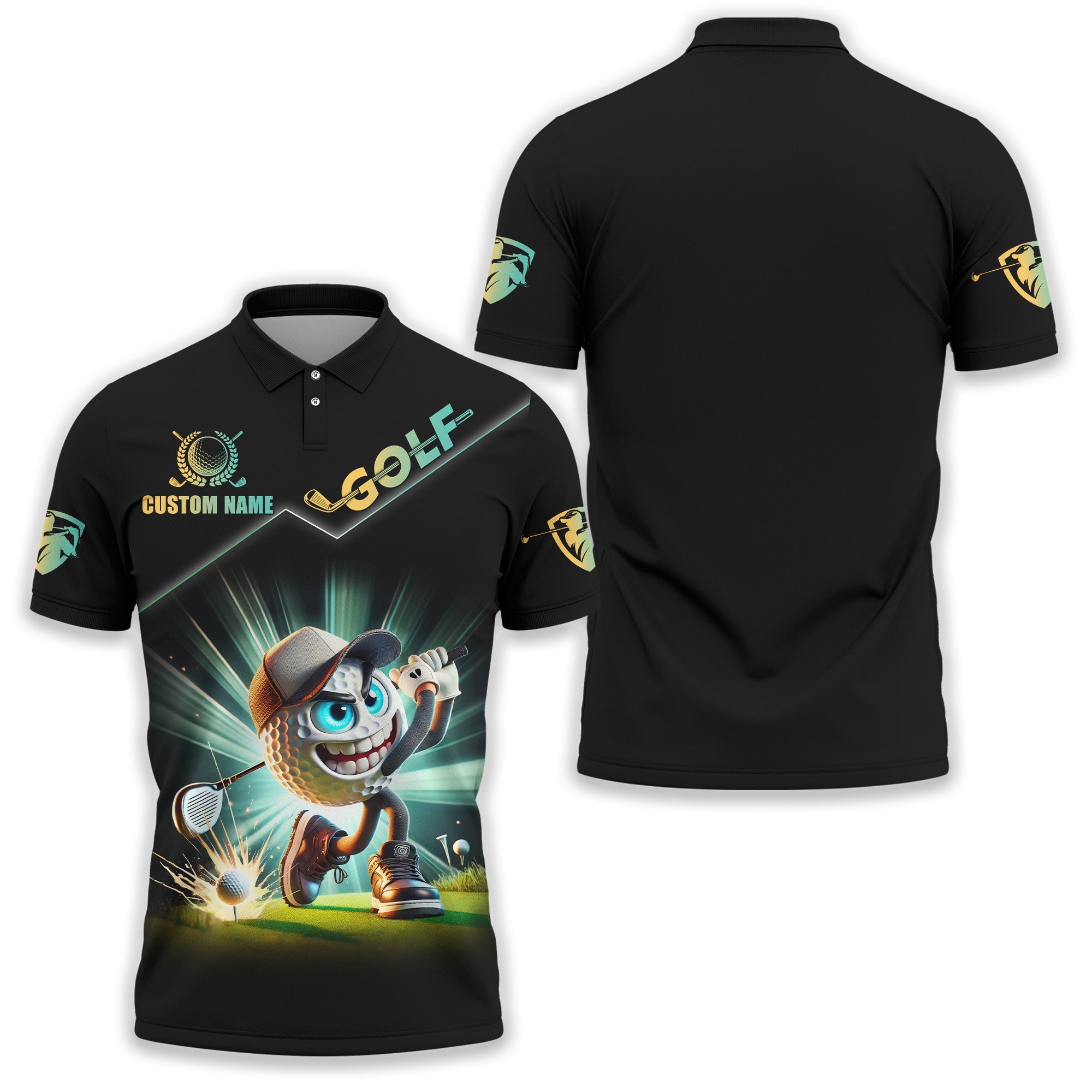 Funny Golf Ball, Custom Funny 3D Men's Golf Polo Shirt, Golfing Apparel, Gift For Golfers