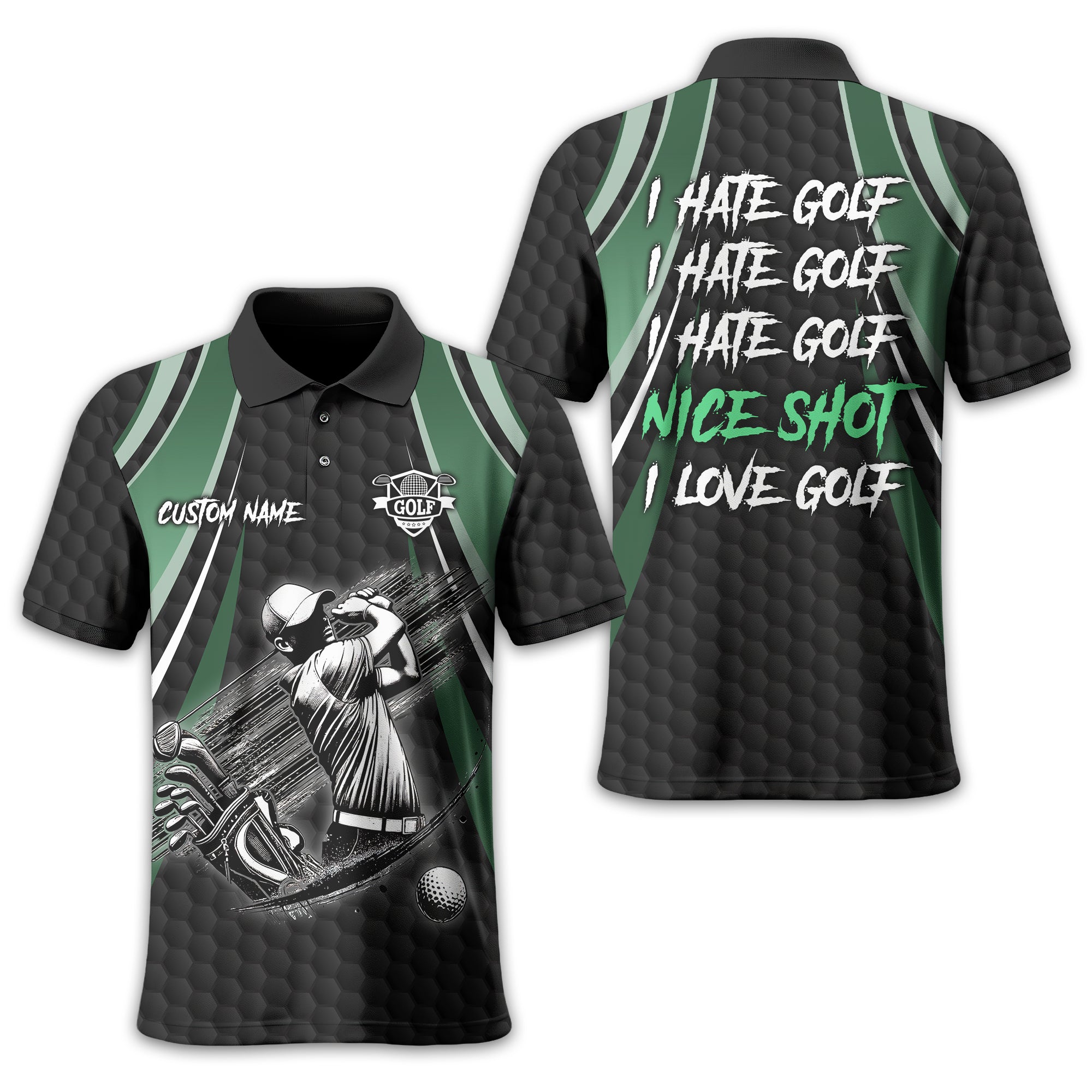 I Hate Golf Custom Men's Golf Polo Shirt, Funny Golf Shirt, Gift For Golfer