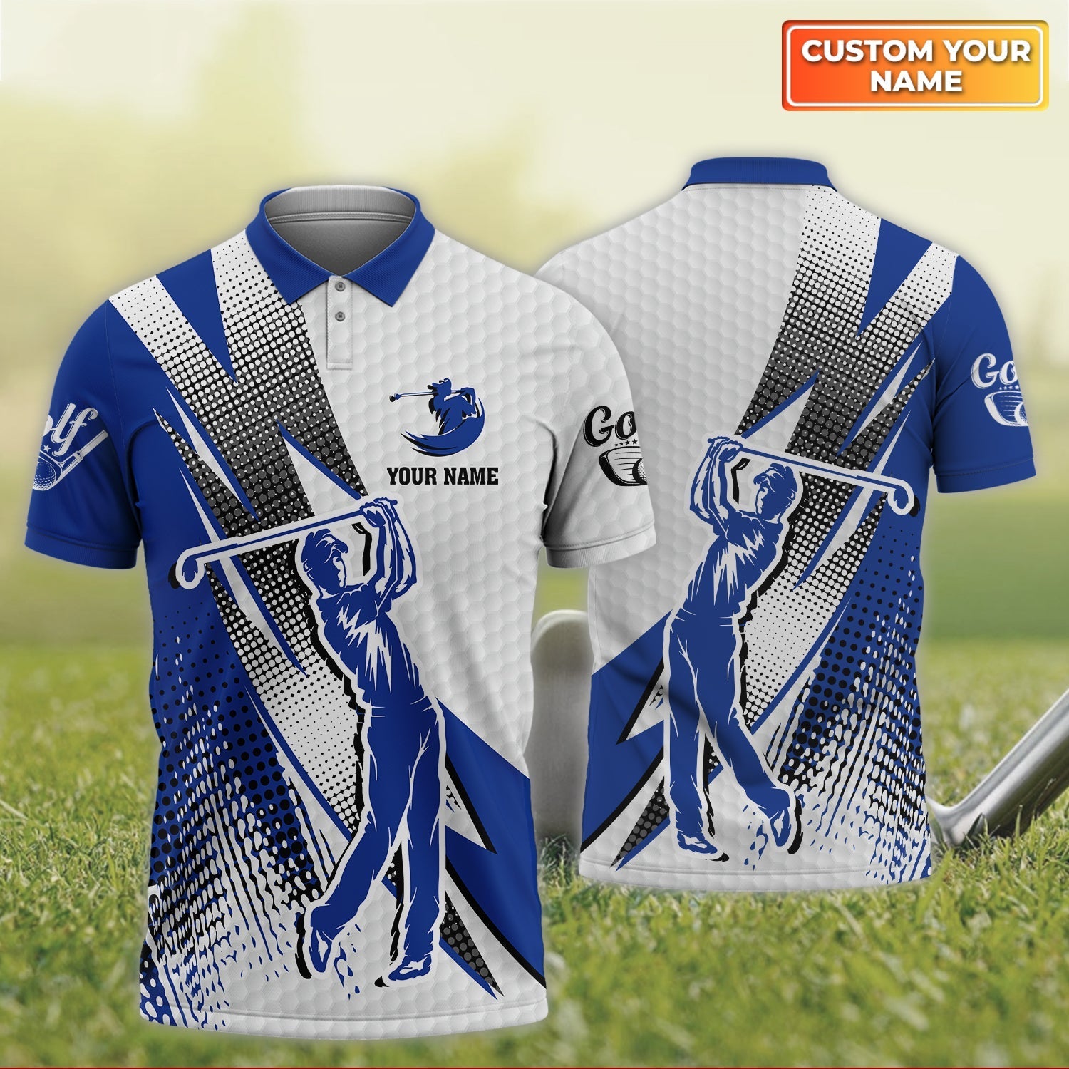 Blue White Golf Men's Golf Polo Shirt, Golfing Apparel, Mens Golf Gift, Funny Golf Shirt