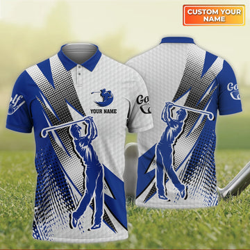 Blue White Golf Men's Golf Polo Shirt, Golfing Apparel, Mens Golf Gift, Funny Golf Shirt