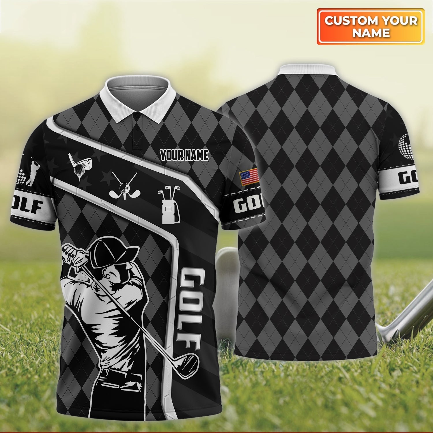 Caro Black and White Golf Men's Golf Polo Shirt, Golfing Apparel, Mens Golf Gift, Funny Golf Shirt