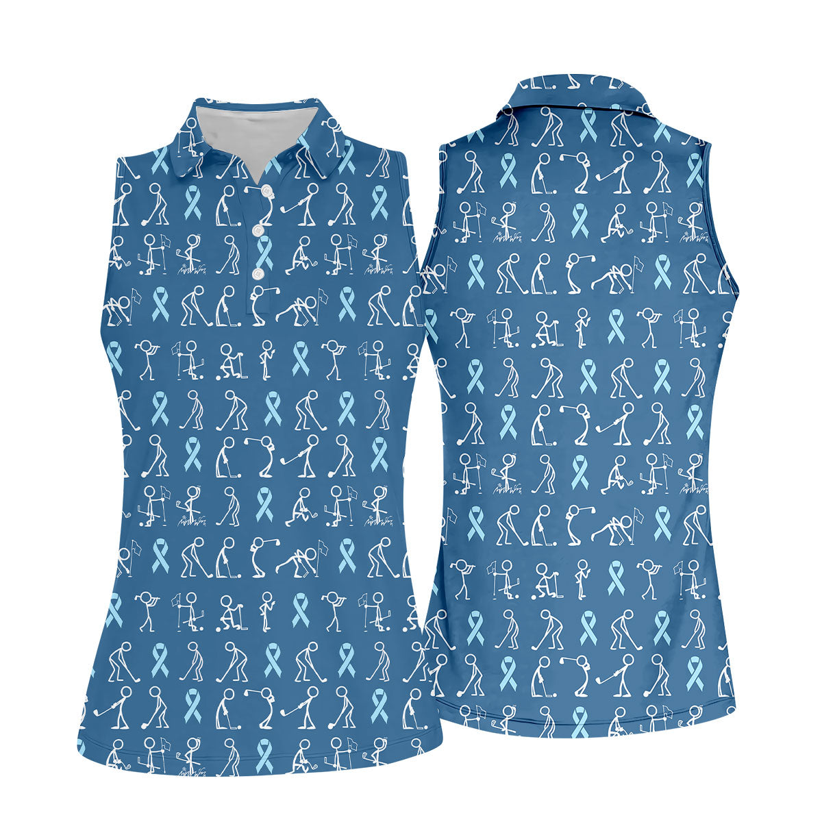 Prostate Cancer Blue Ribbon Stick Figure Shirt, Cancer Survivor Shirt, Ladies Golf Shirts