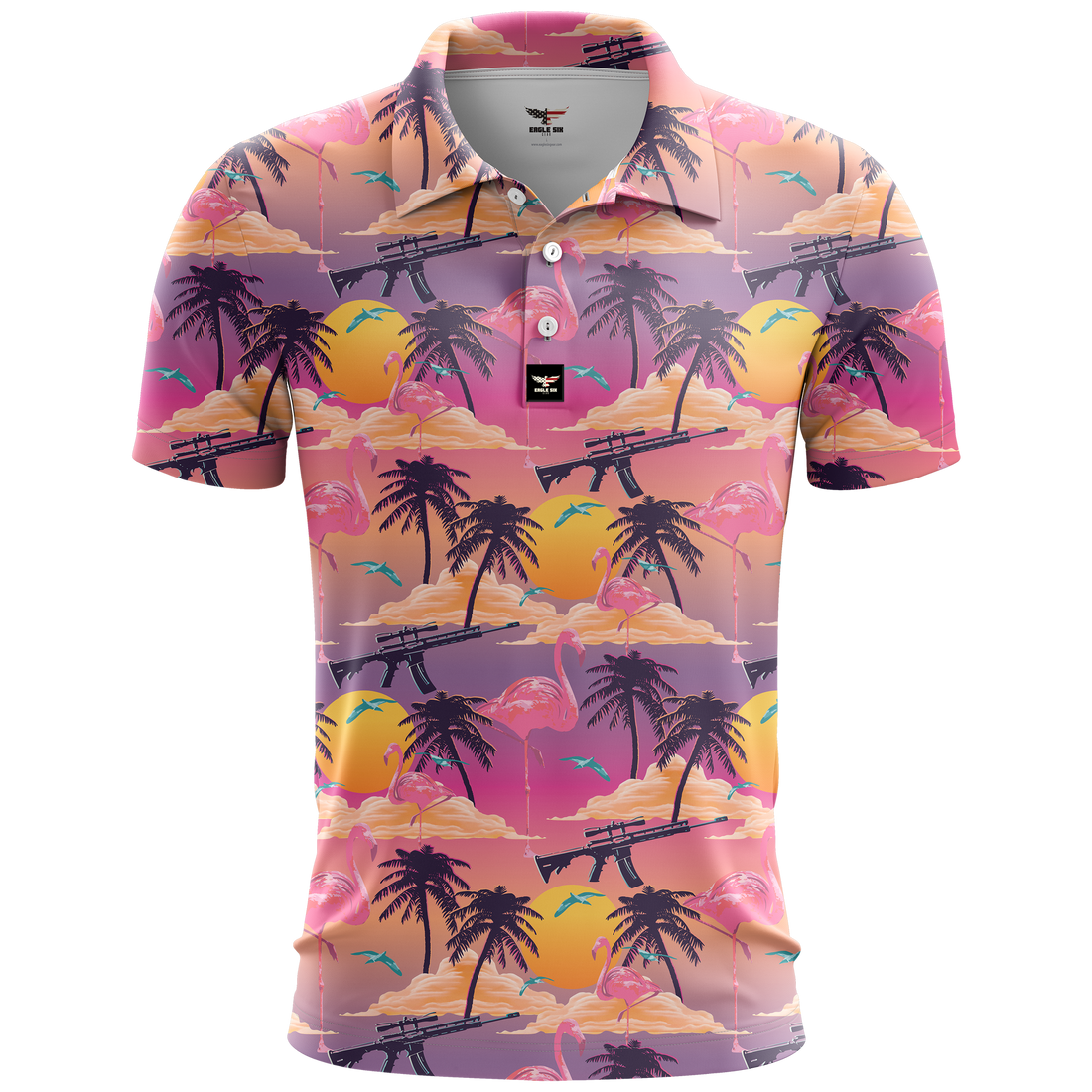 Tropical Sunset Golf Polo Shirt, Mens Golf Gift, Tropical Shirt