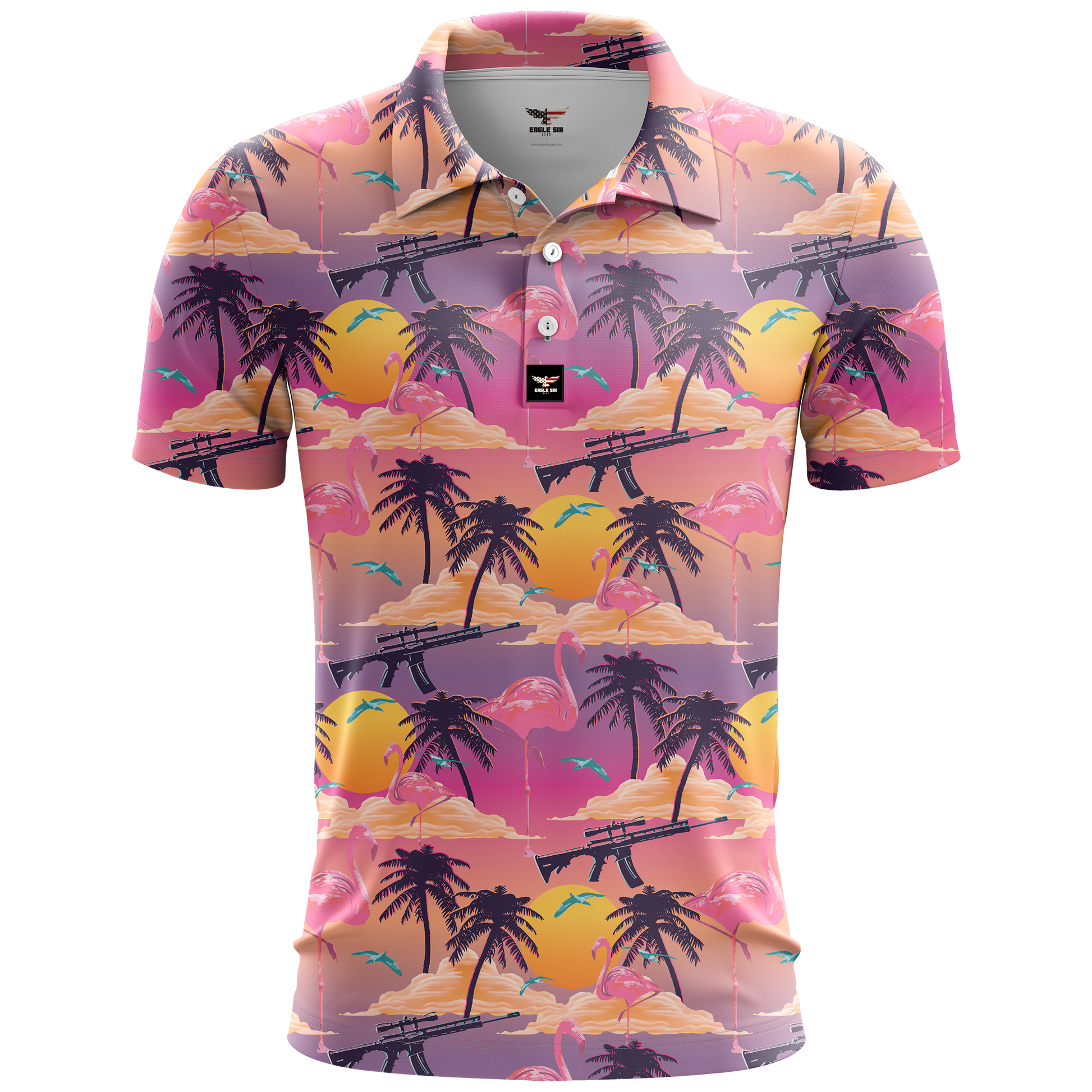 Tropical Sunset Golf Polo Shirt, Mens Golf Gift, Tropical Shirt