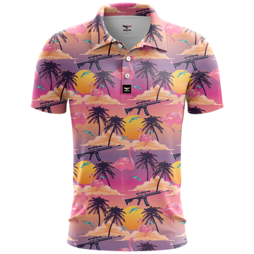 Tropical Sunset Golf Polo Shirt, Mens Golf Gift, Tropical Shirt