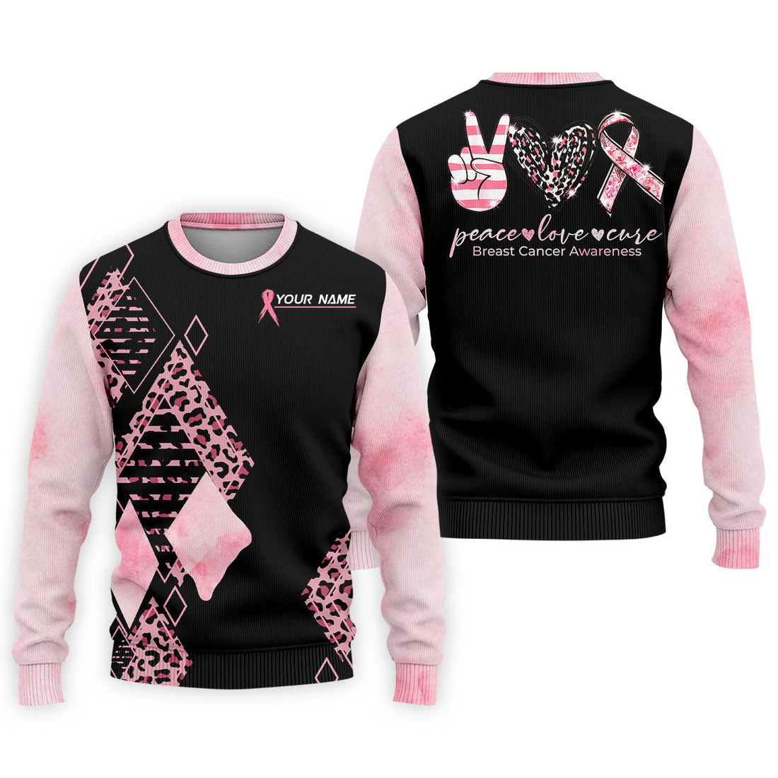 Peace Love Cure Men's Golf Shirt, Breast Cancer Awareness Shirt, Pink Leopard Golf Shirt, Golf Gift For Men