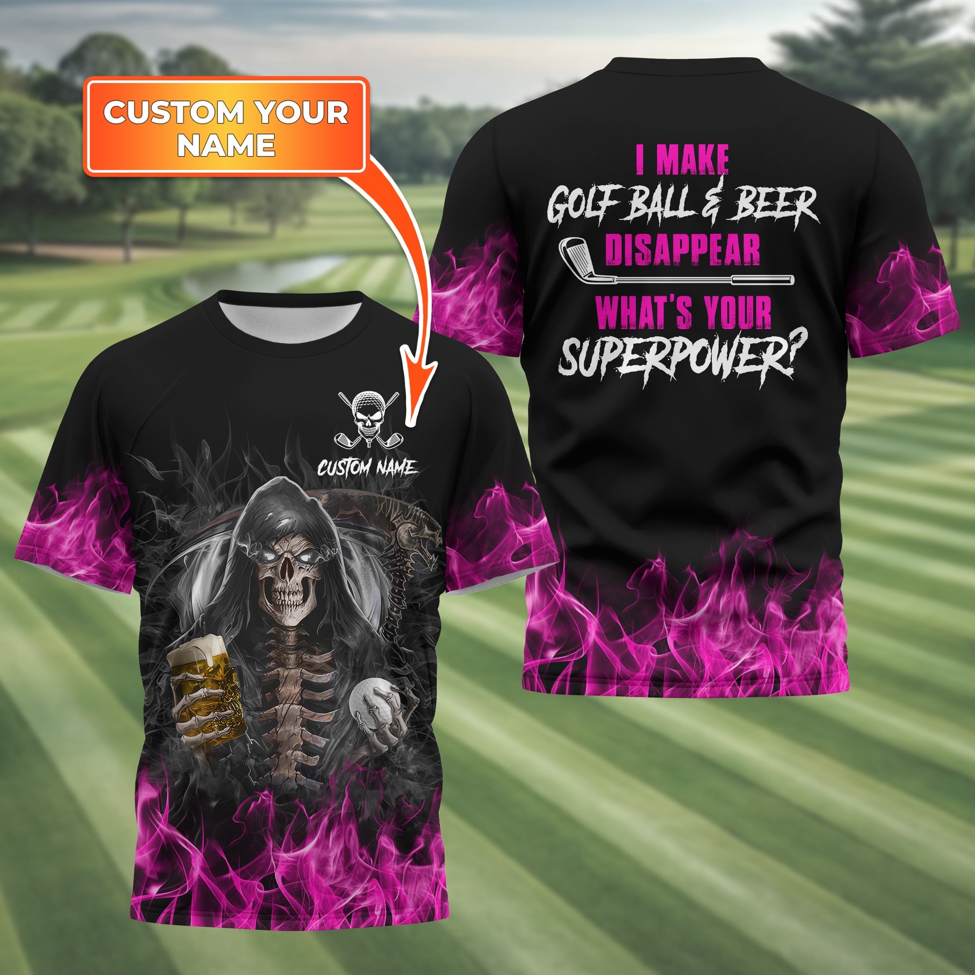 I Make Golf Ball And Beer Disappear Custom Golf Polo Shirt, Skull Golf Shirt, Gift For Golfers