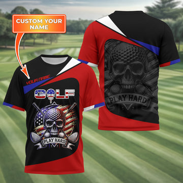Skull And Flag Golf Shirt For Men, Personalized Golf Shirt, Patriotic Golf Shirt, Gift For Golfers