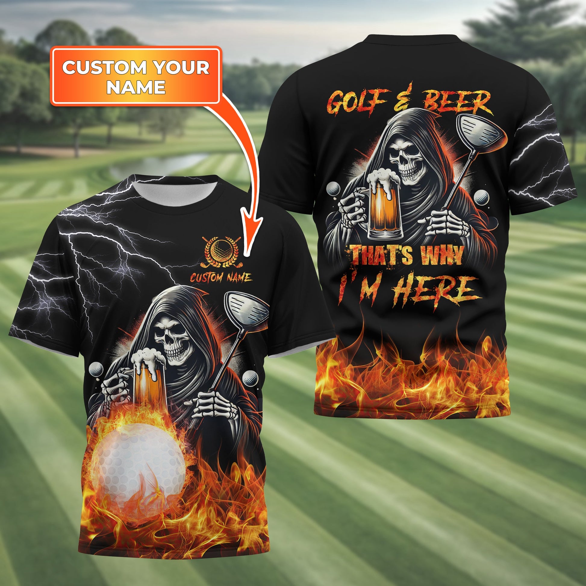 Golf & Beer Thats Why Im Here Custom Golf Shirt, Personalized Golf Shirt, Unique Gift For Golfer