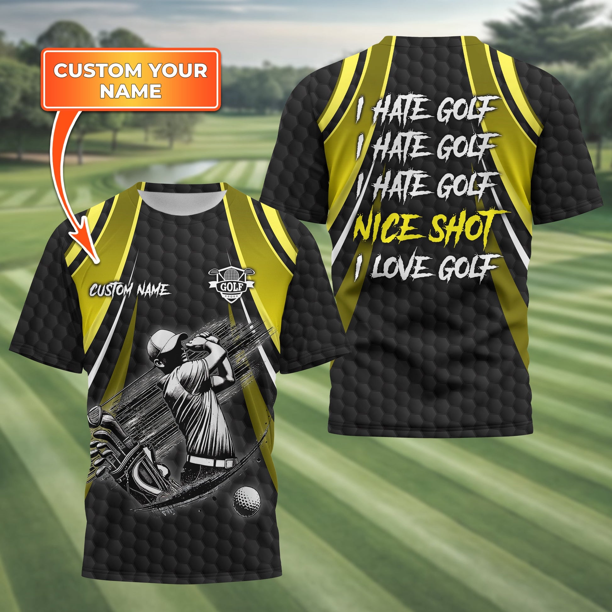 I Hate Golf Custom Men's Golf Polo Shirt, Funny Golf Shirt, Gift For Golfer