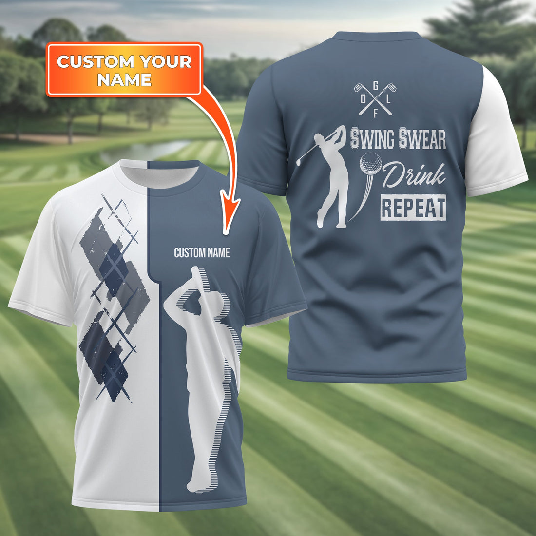 Swing Swear Drink Repeat Personalized Golf Polo Shirt, Golf Shirt For Men, Gift For Golfers