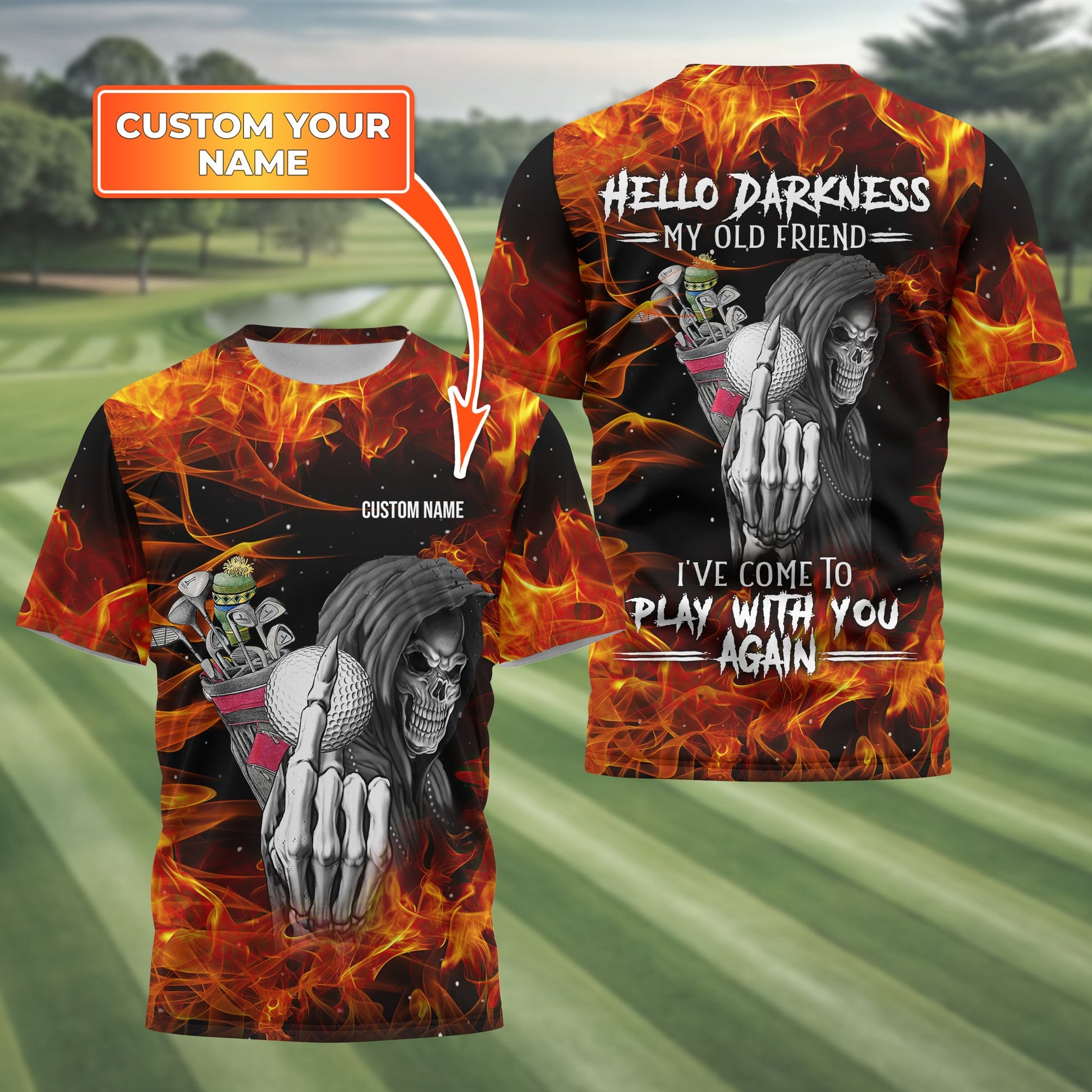 Hello Darkness My Old Friend Personalized Golf Polo Shirt, Golf Shirt For Men, Gift For Golfers