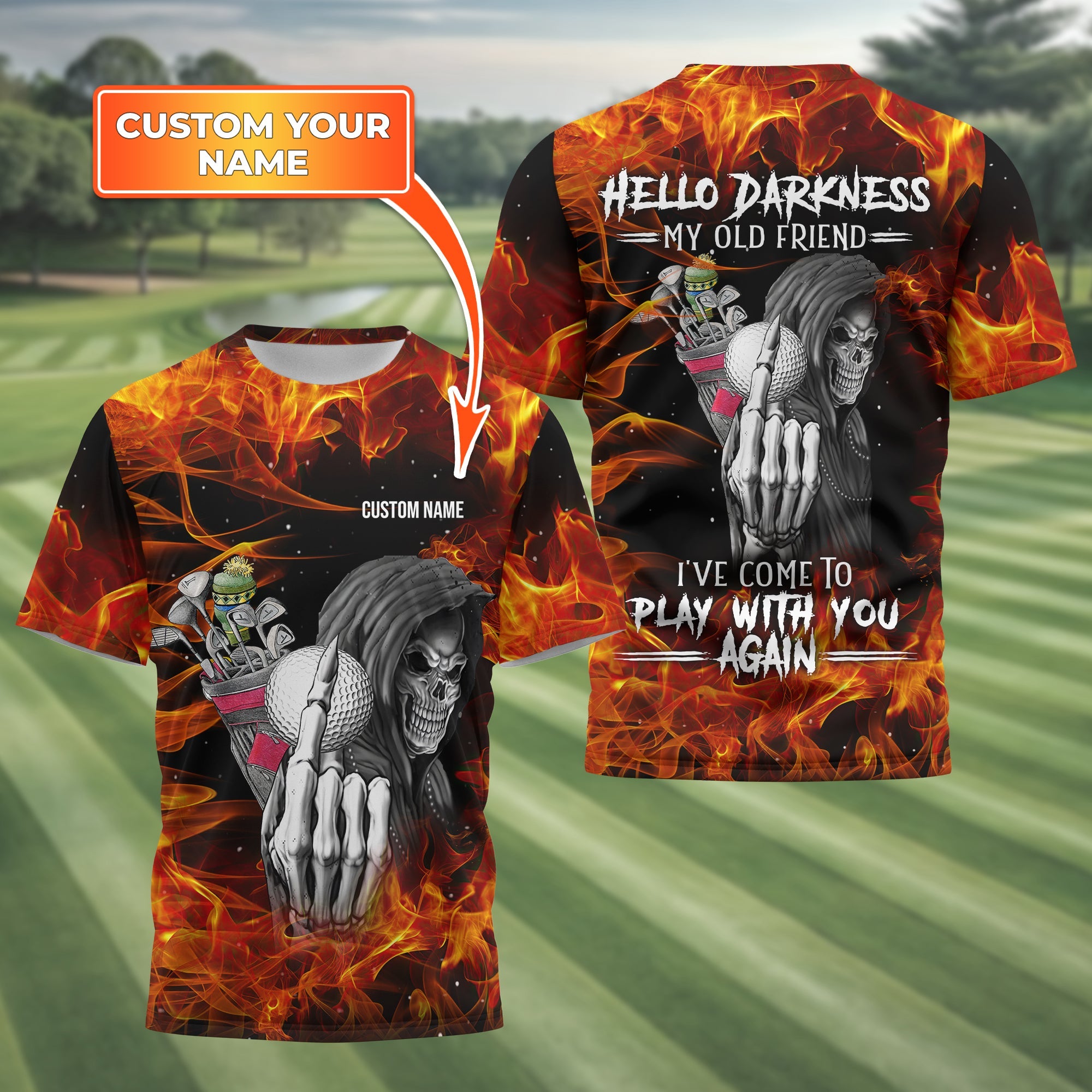 Hello Darkness My Old Friend Personalized Golf Polo Shirt, Golf Shirt For Men, Gift For Golfers