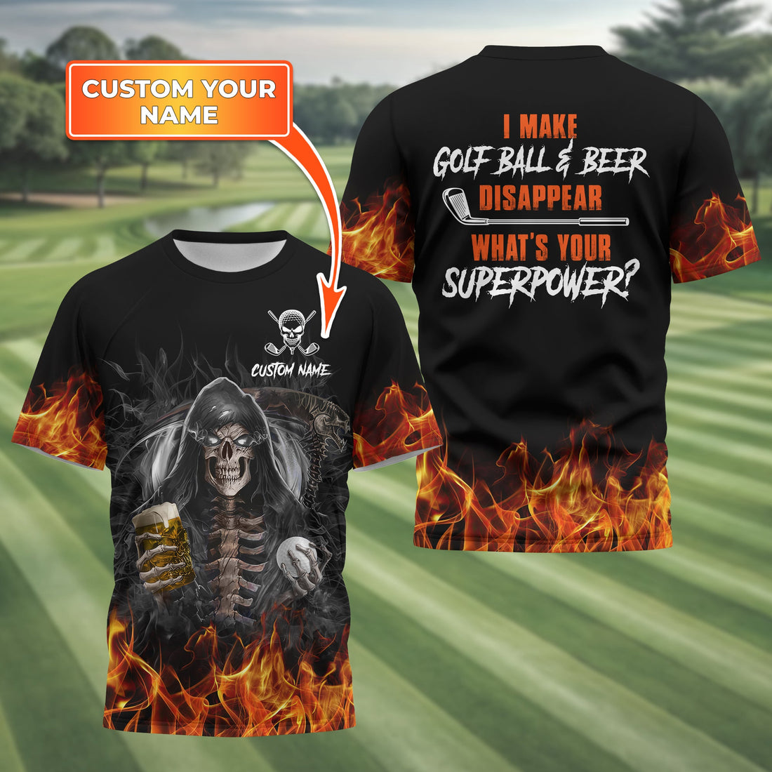 I Make Golf Ball And Beer Disappear Custom Golf Polo Shirt, Skull Golf Shirt, Gift For Golfers