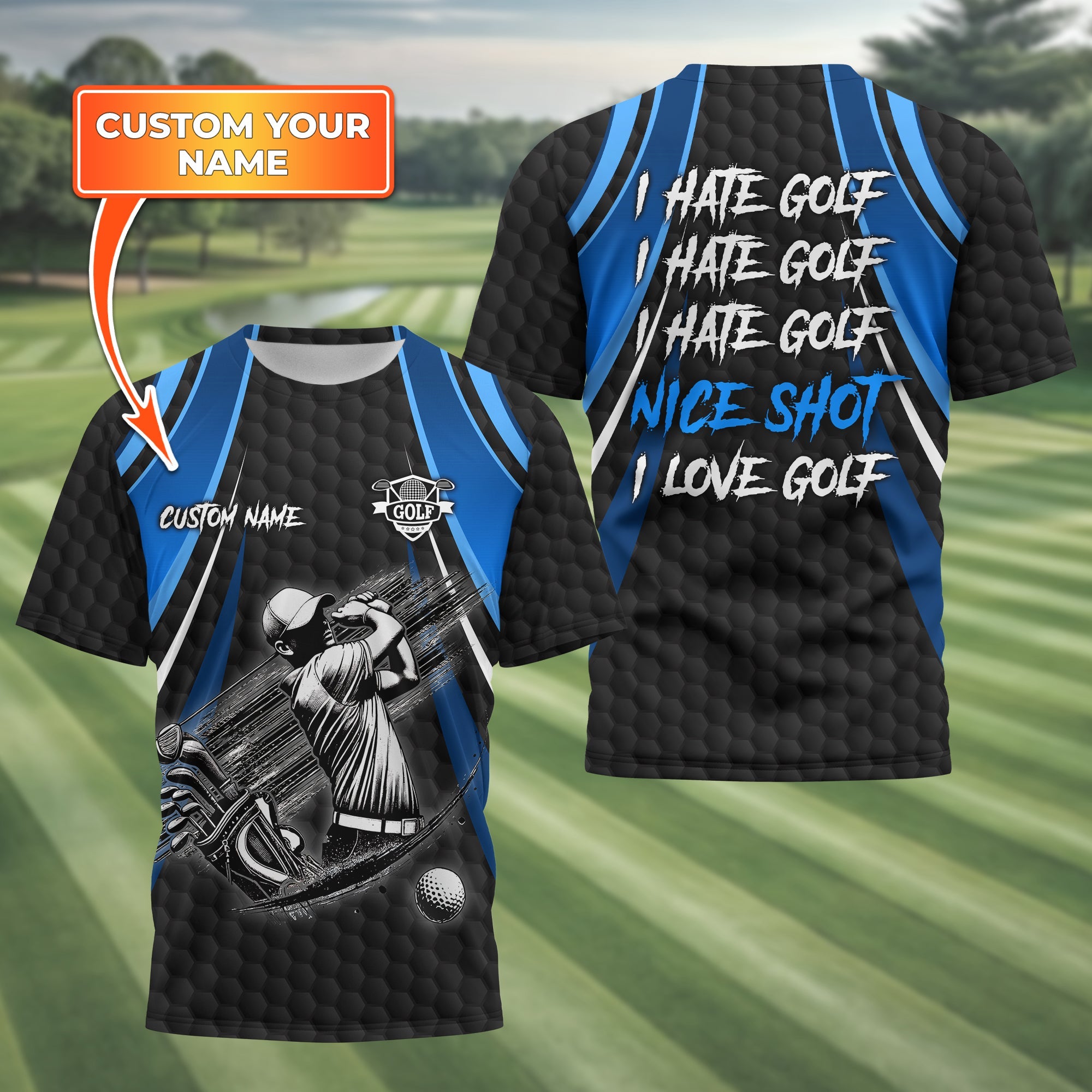 I Hate Golf Custom Men's Golf Polo Shirt, Funny Golf Shirt, Gift For Golfer