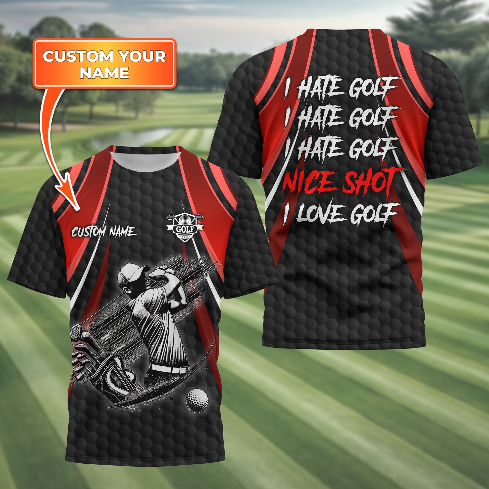 I Hate Golf Custom Men's Golf Polo Shirt, Funny Golf Shirt, Gift For Golfer