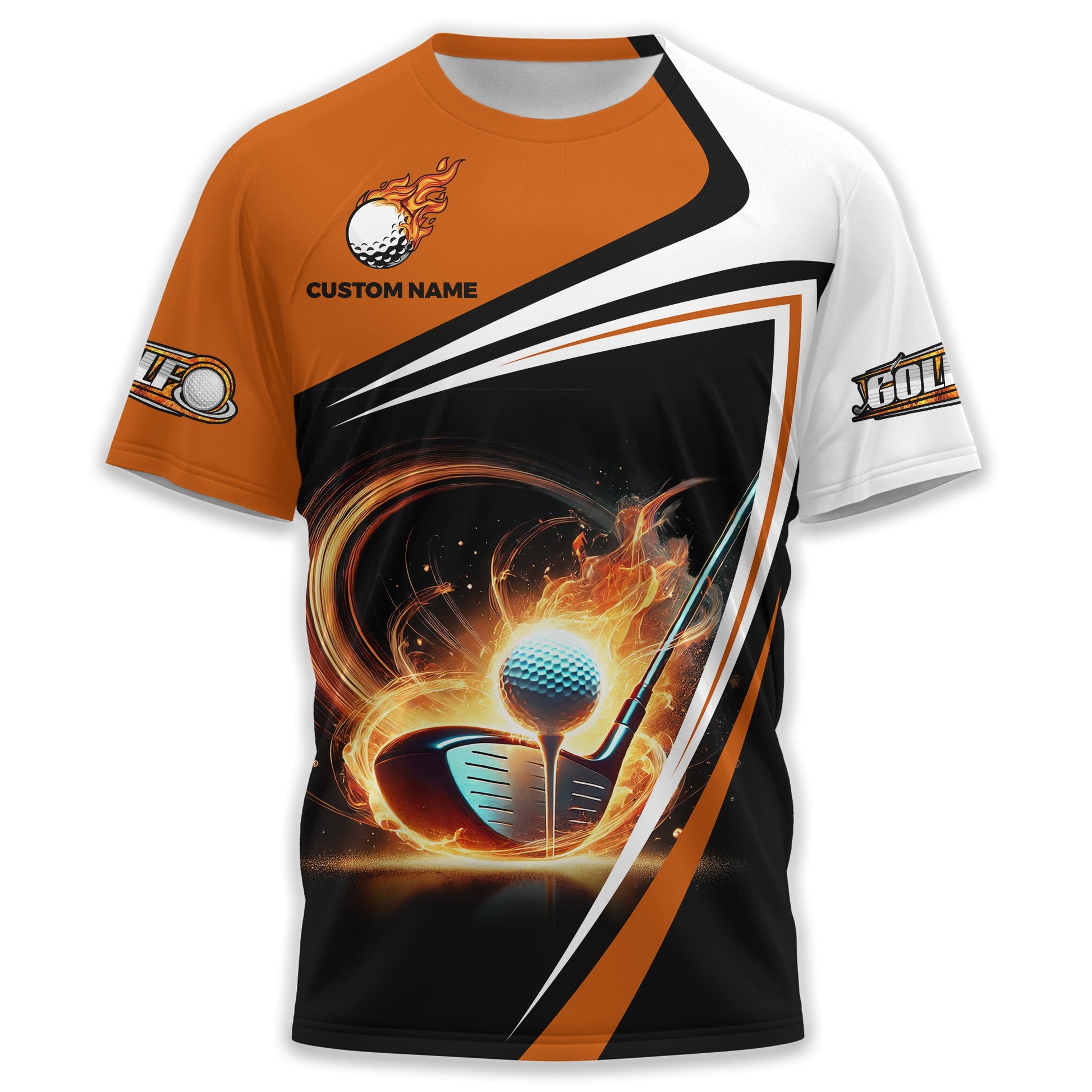 Golf Ball Fire Custom Name Men's Golf Polo Shirt, Golfing Apparel, Gift For Golfer