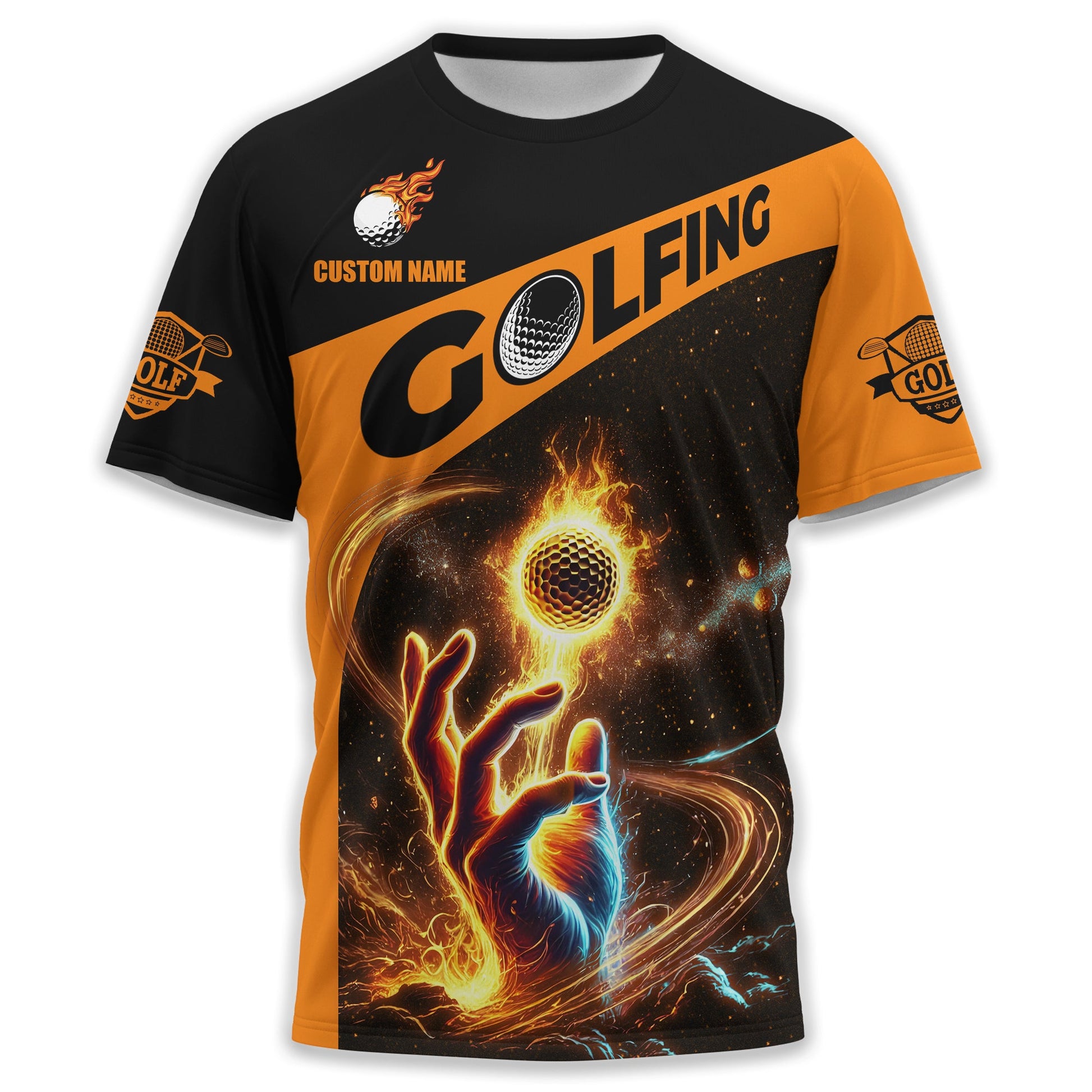 Fire Golf Ball Custom Men's Golf Polo Shirt, Golfing Apparel, Mens Golf Gift, Funny Golf Polo Shirts