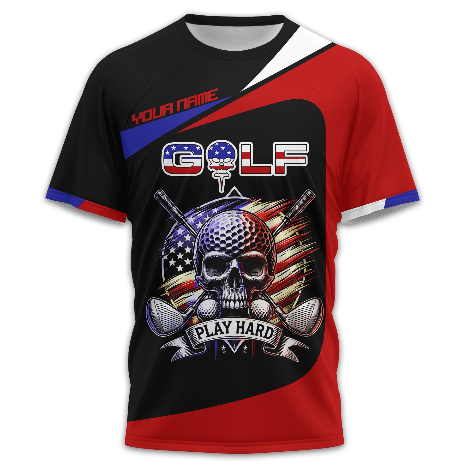 Skull And Flag Golf Shirt For Men, Personalized Golf Shirt, Patriotic Golf Shirt, Gift For Golfers