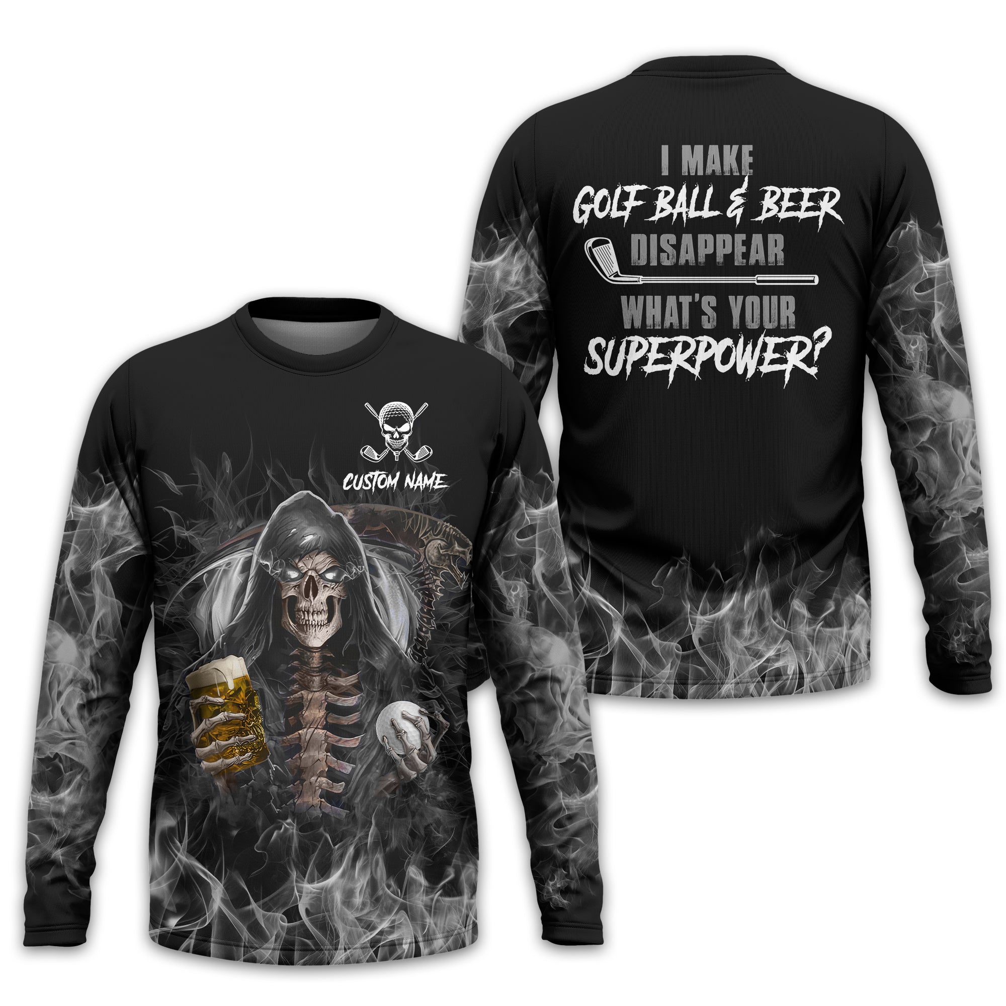 I Make Golf Ball And Beer Disappear Custom Golf Polo Shirt, Skull Golf Shirt, Gift For Golfers