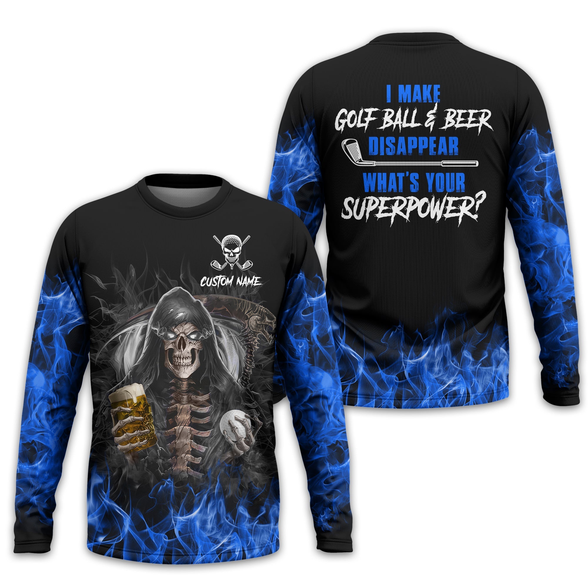 I Make Golf Ball And Beer Disappear Custom Golf Polo Shirt, Skull Golf Shirt, Gift For Golfers