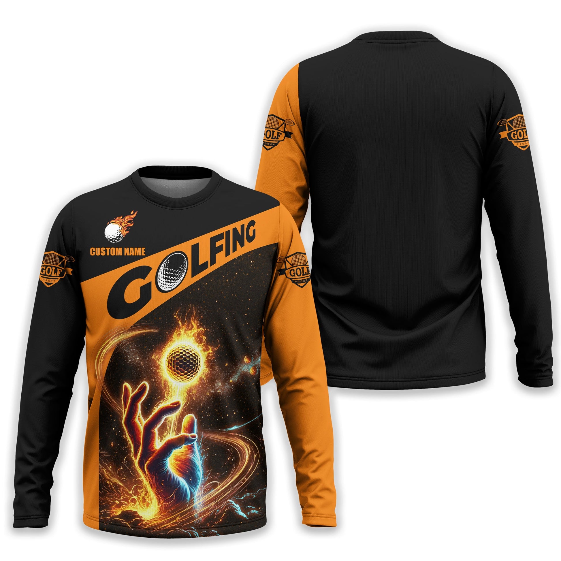 Fire Golf Ball Custom Men's Golf Polo Shirt, Golfing Apparel, Mens Golf Gift, Funny Golf Polo Shirts