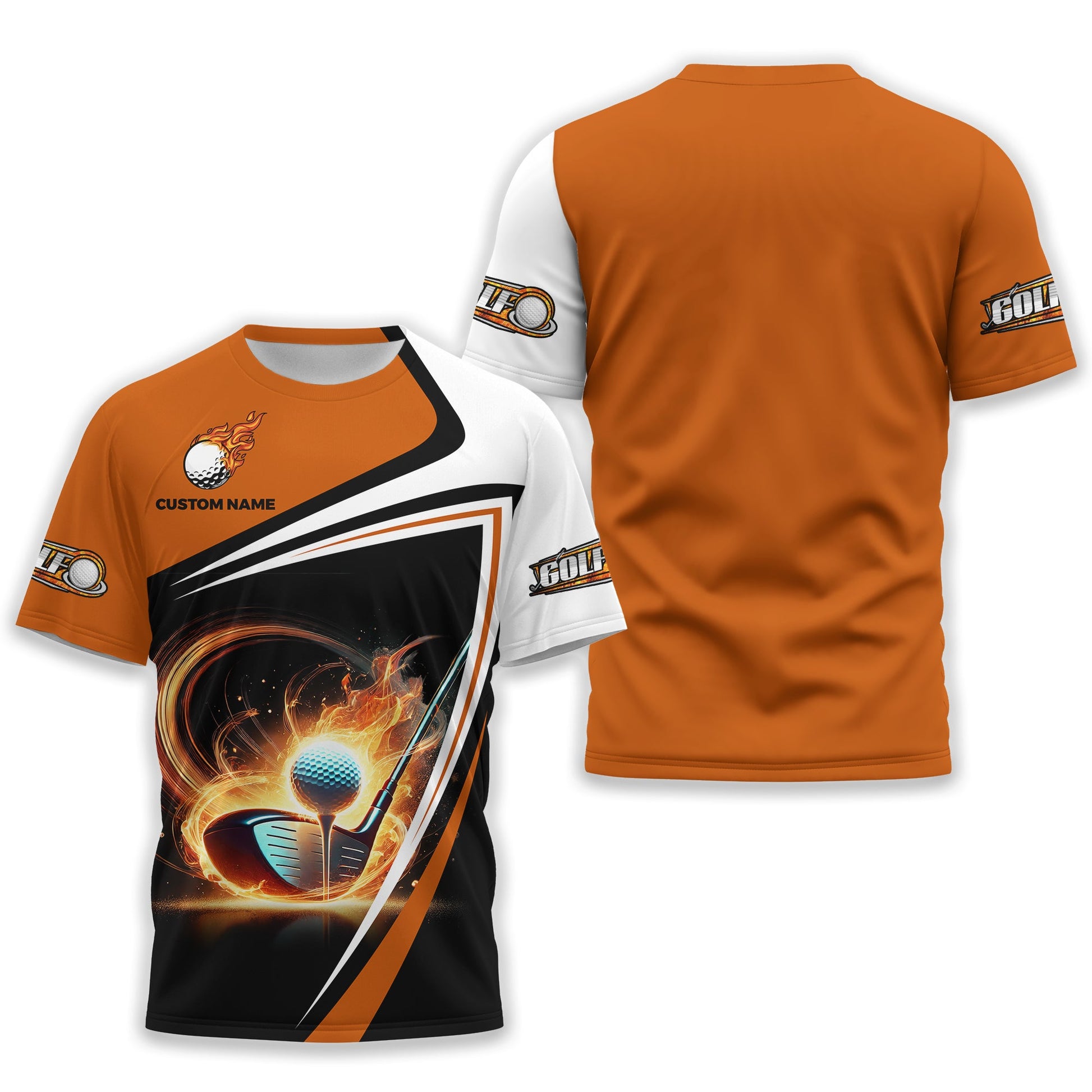 Golf Ball Fire Custom Name Men's Golf Polo Shirt, Golfing Apparel, Gift For Golfer