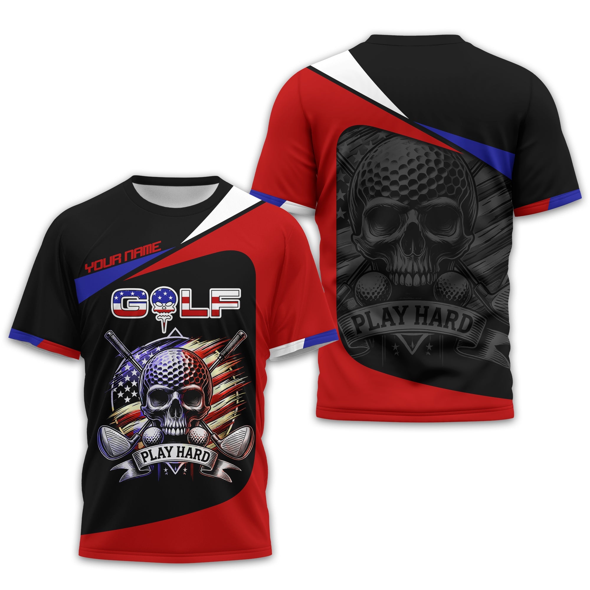 Skull And Flag Golf Shirt For Men, Personalized Golf Shirt, Patriotic Golf Shirt, Gift For Golfers