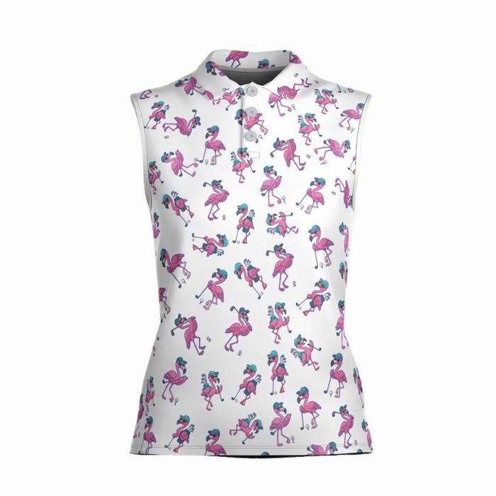 Flamingo Golf Shirt, Women's White Golf Shirt, Ladies Long Sleeve Golf Shirts, Funny Golf Outfits For Ladies