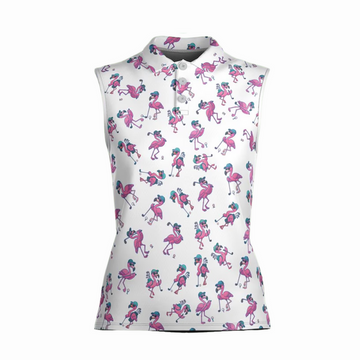 Flamingo Golf Shirt, Women's White Golf Shirt, Ladies Long Sleeve Golf Shirts, Funny Golf Outfits For Ladies