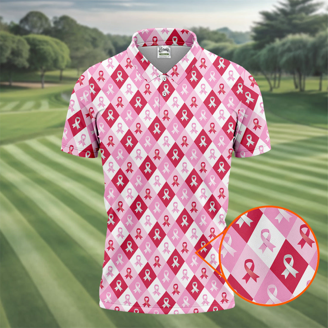Breast Cancer Golf Shirt, Pink Argyle Golf Shirt, Breast Cancer Awareness Shirts, Golf Gift For Men