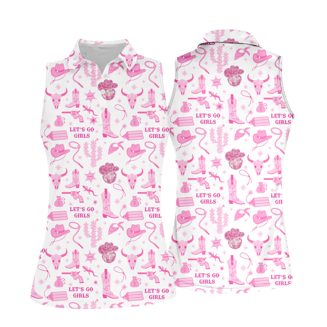 Let's Go Girls Funny Sleeve Polos Womens, Custom Ladies Golf Shirt