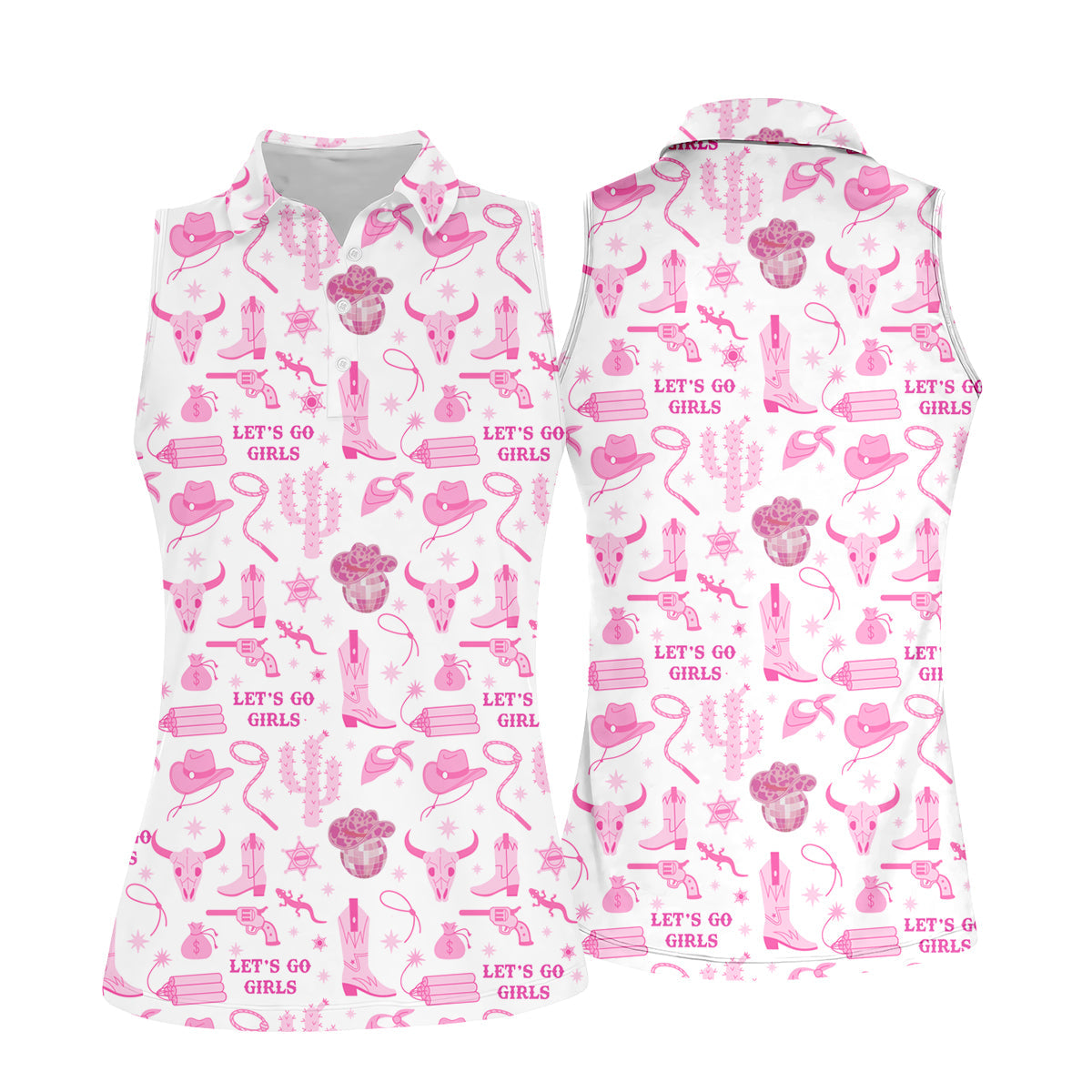 Let's Go Girls Funny Sleeve Polos Womens, Custom Ladies Golf Shirt