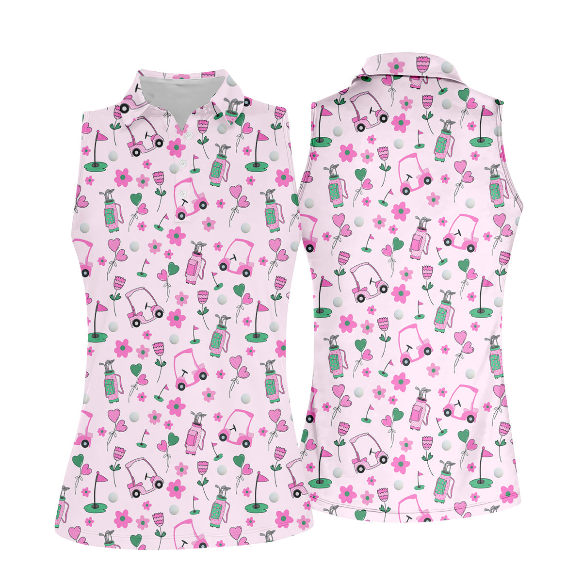 Seamless Pink Green Funny Womens Golf Polo Shirt, Ladies Golf Shirt, Womens Sleeveless Golf Shirts