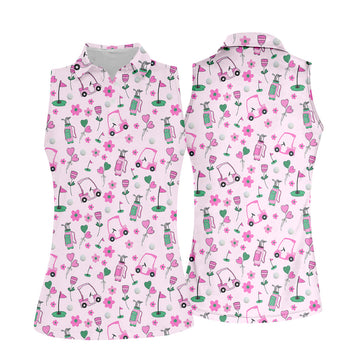 Seamless Pink Green Funny Womens Golf Polo Shirt, Ladies Golf Shirt, Womens Sleeveless Golf Shirts