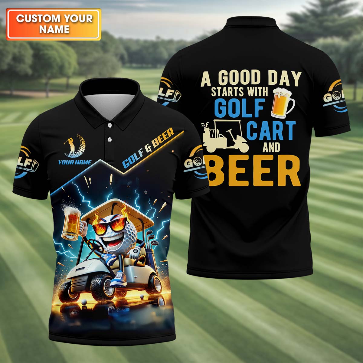 A Good Day Starts With Golf Cart & Beer Custom Golf Polo Shirt, Funny Golf Shirt, Men Golf Gift