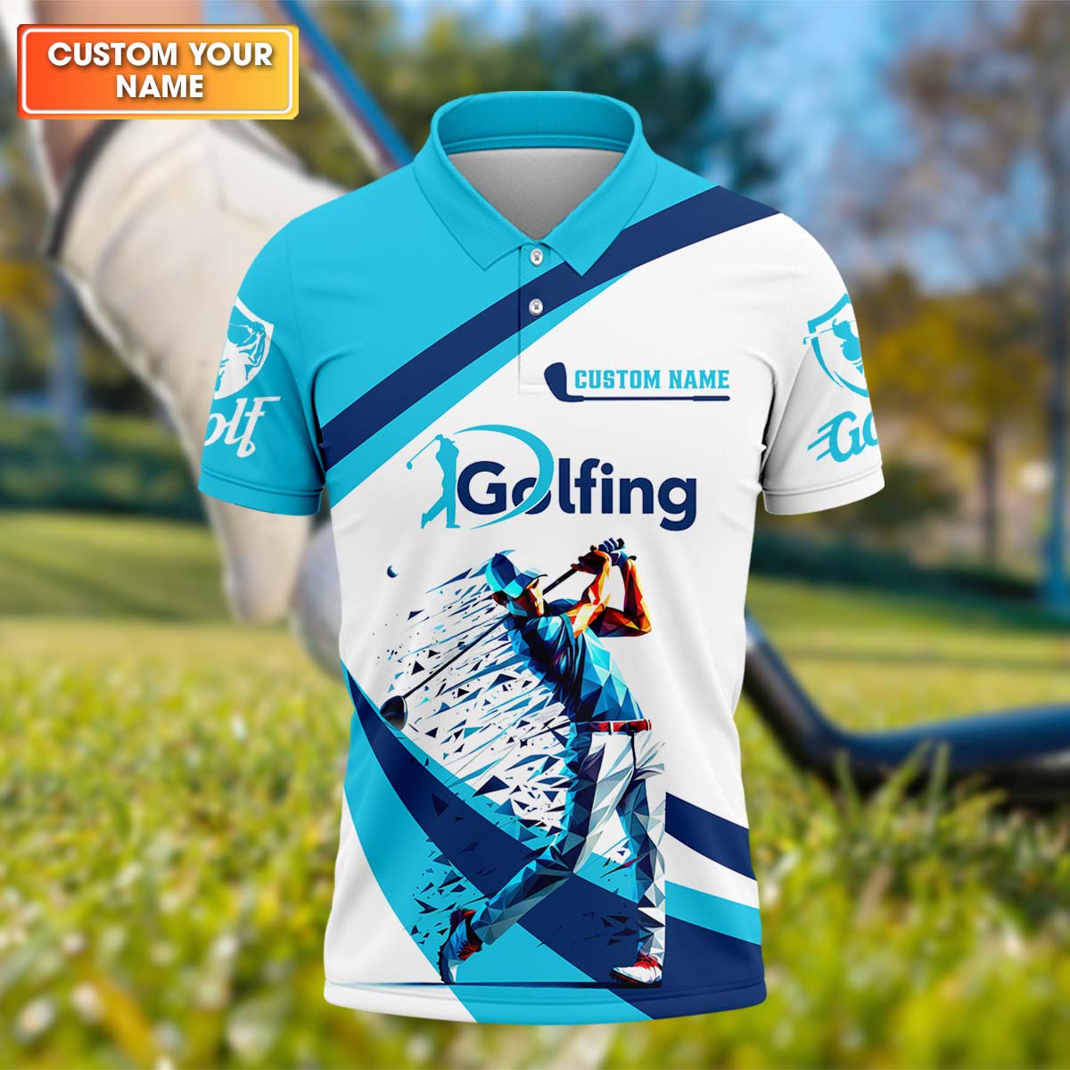 Low-Poly Golfer Swing Men's Golf Polo Shirt, Golfing Apparel, Mens Golf Gift